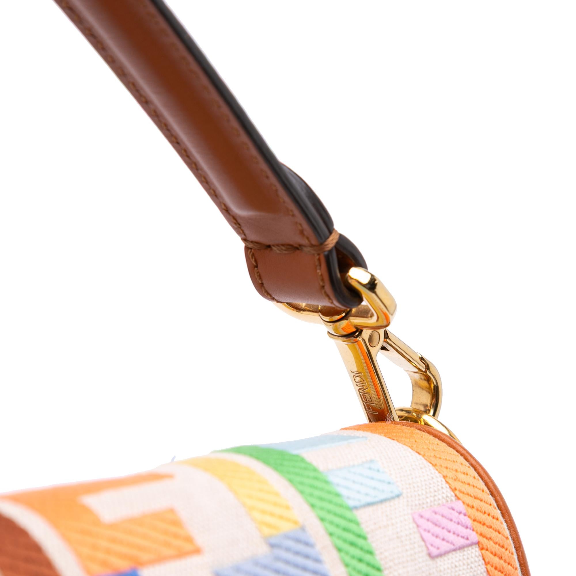 Fendi Zucca Embroidered Canvas Baguette Satchel