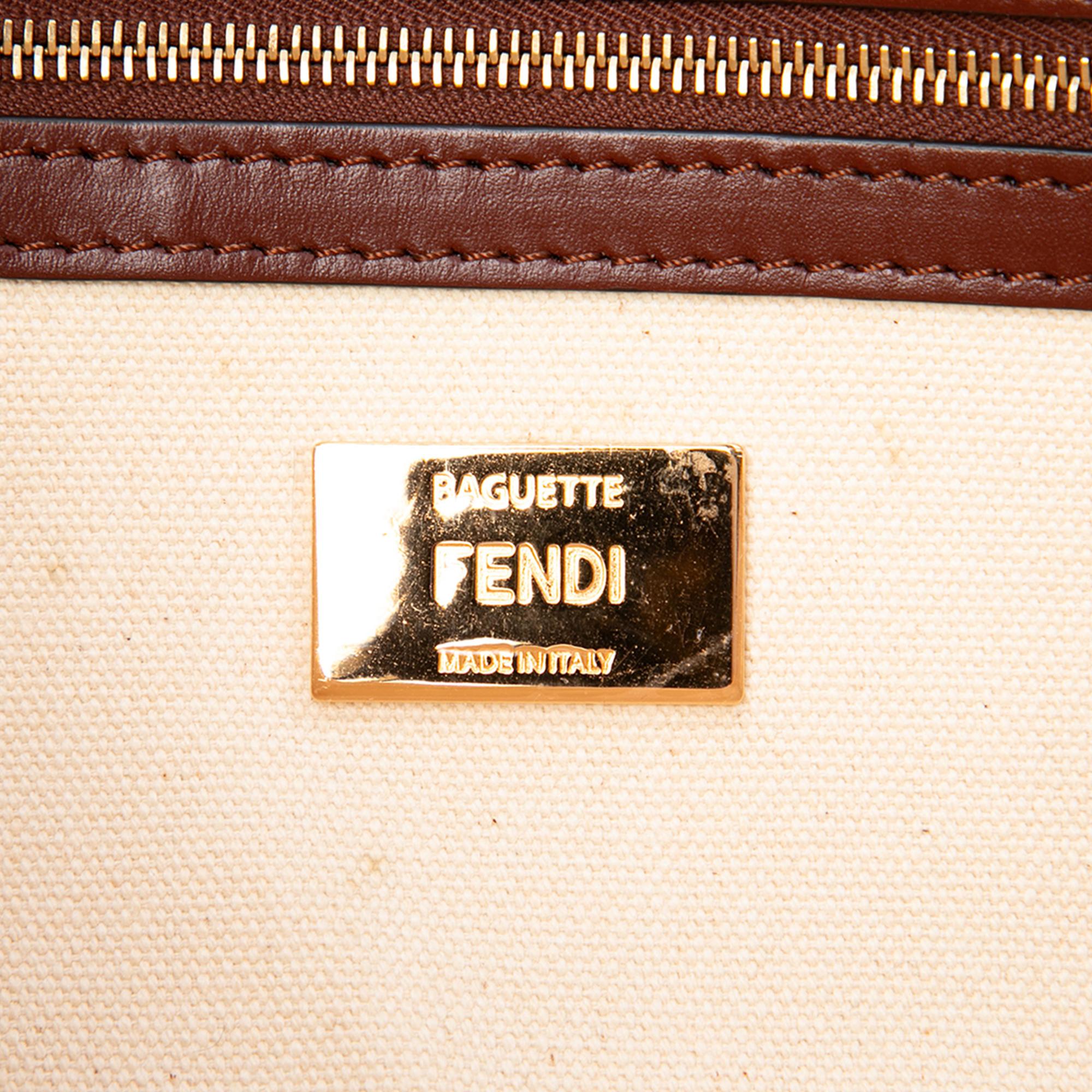 Fendi Zucca Embroidered Canvas Baguette Satchel