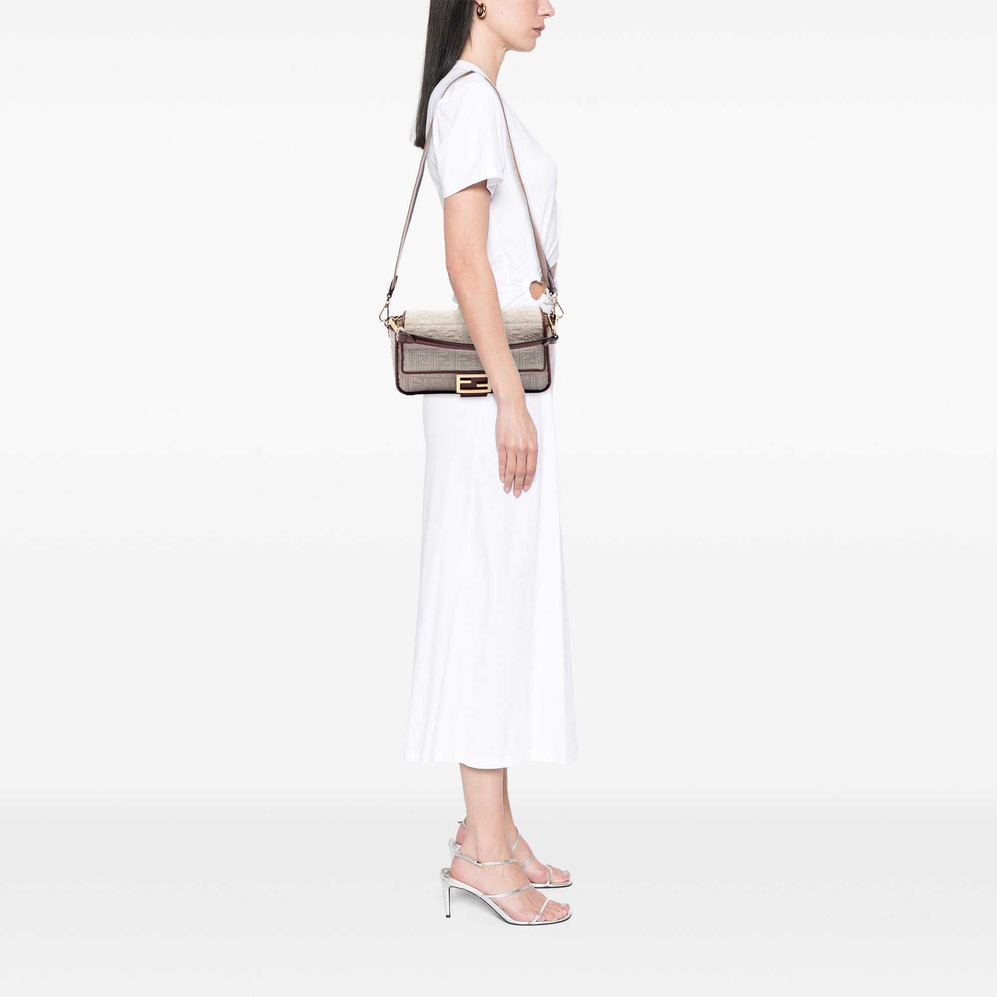 Fendi Zucca Embroidered Canvas Baguette Satchel