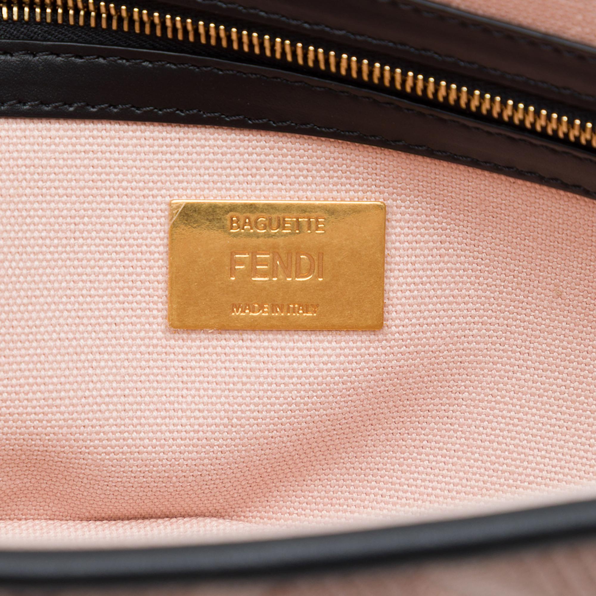 Fendi Zucca Embroidered Canvas Baguette Satchel
