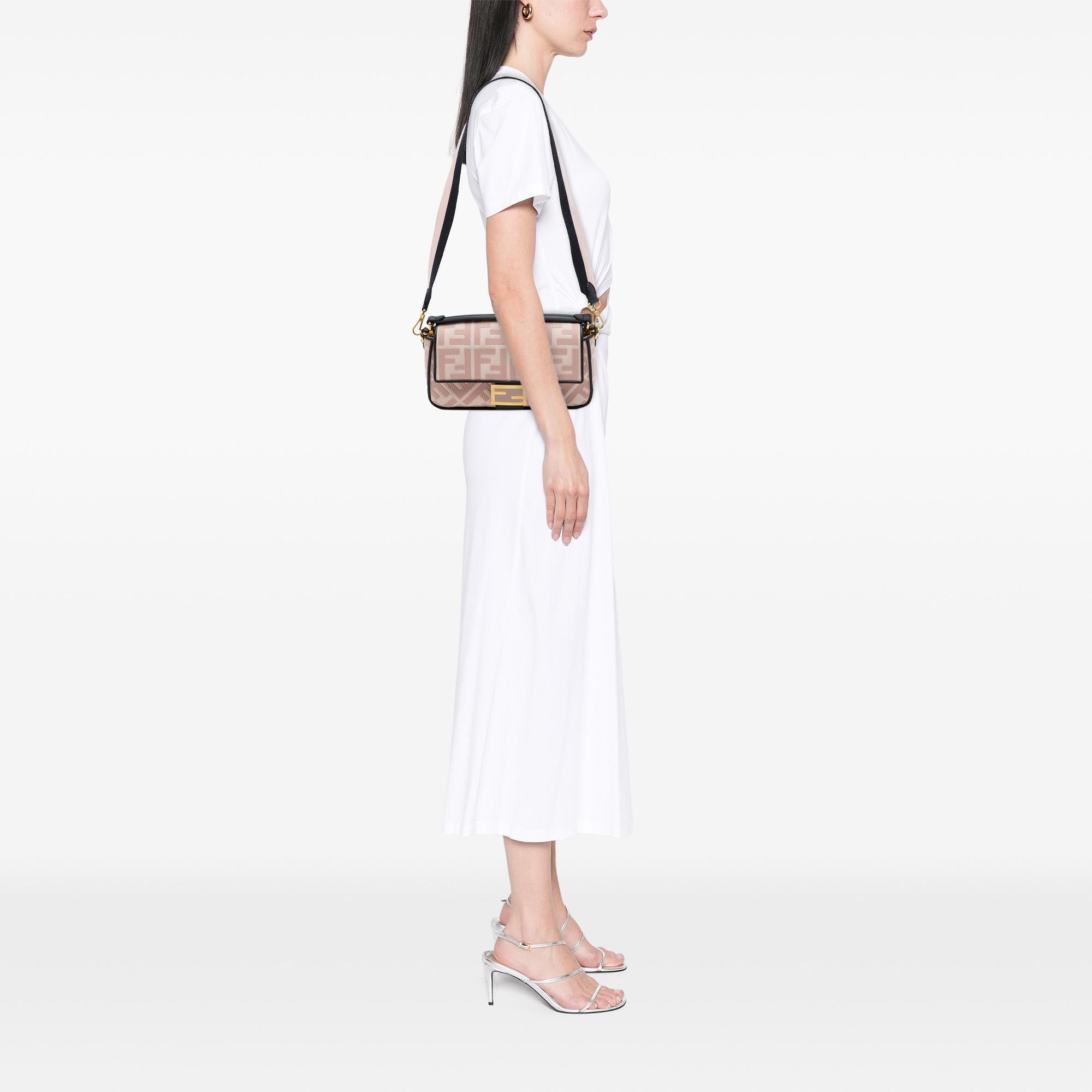 Fendi Zucca Embroidered Canvas Baguette Satchel