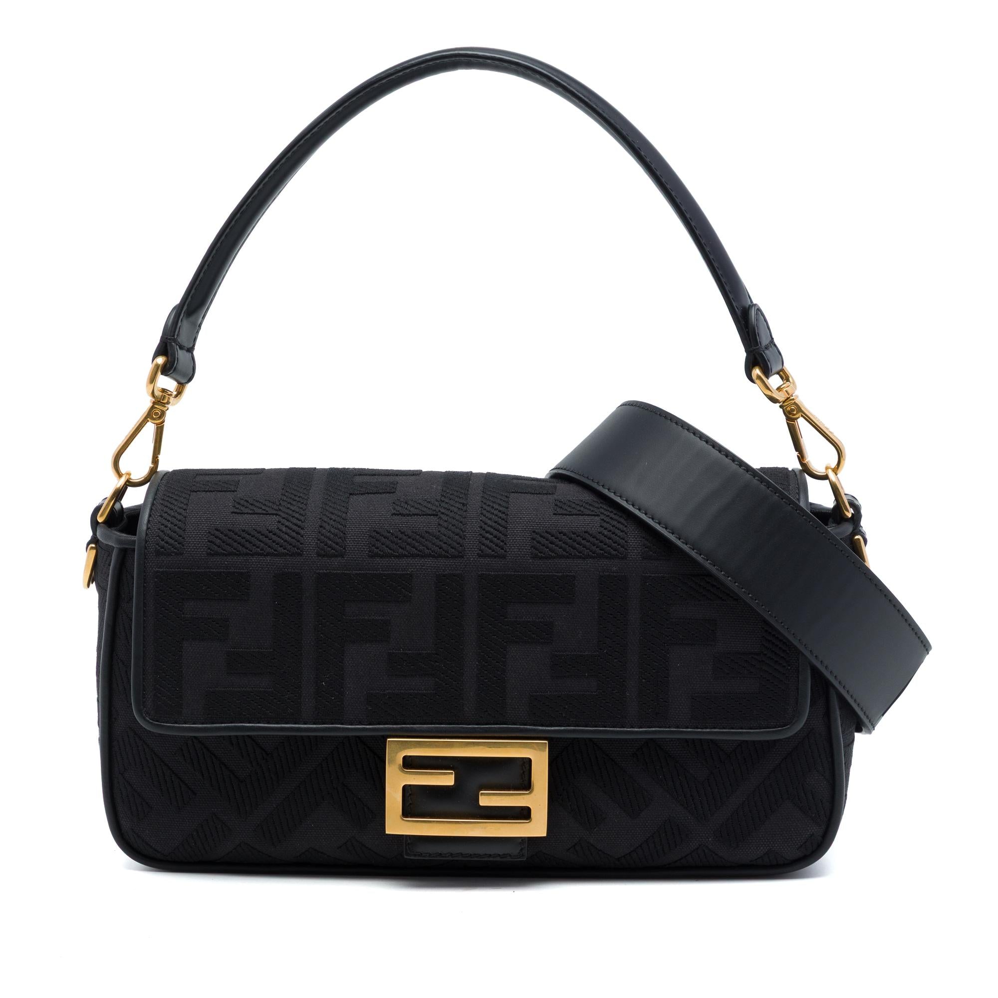 Fendi Zucca Embroidered Canvas Baguette Satchel