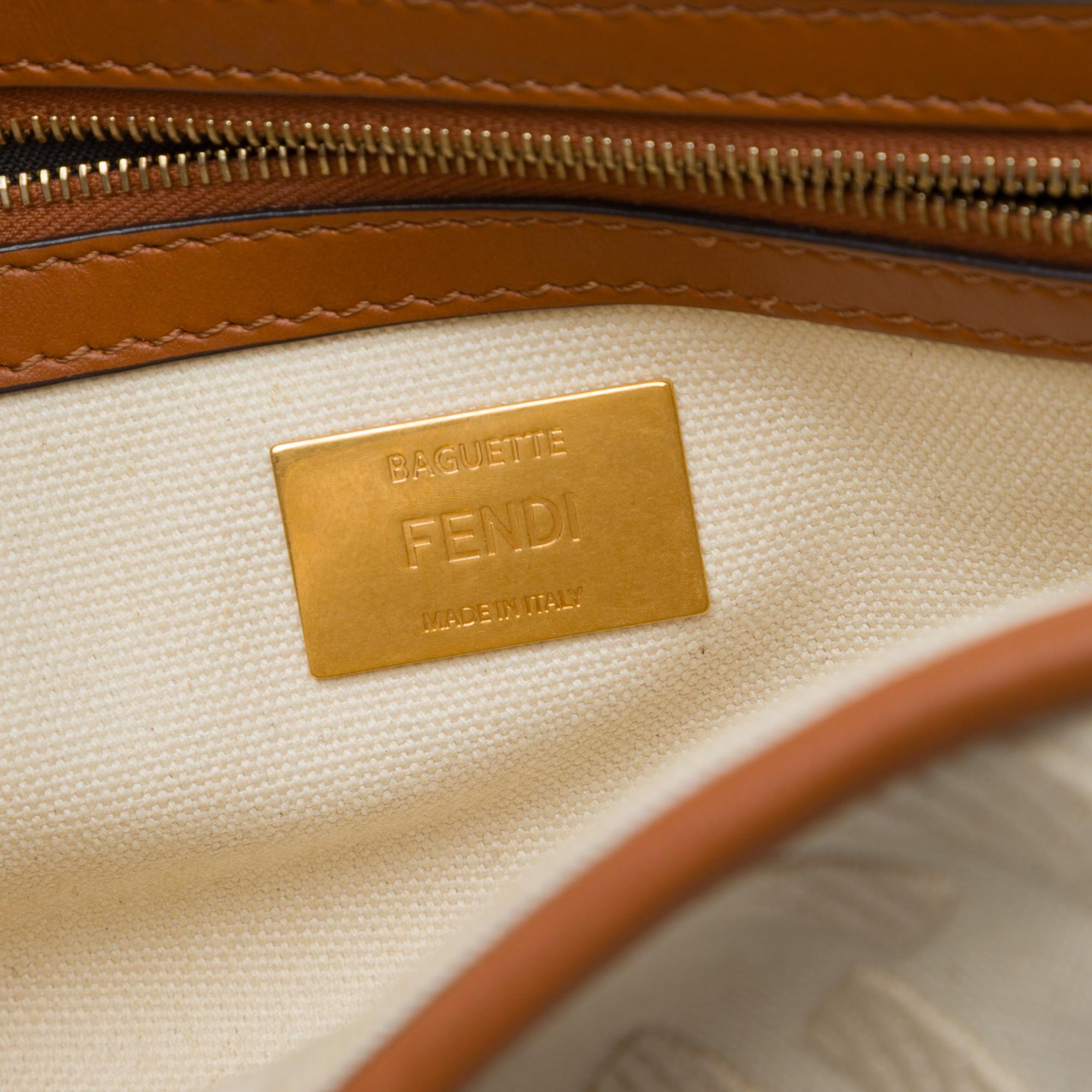 Fendi Zucca Embroidered Canvas Baguette Satchel