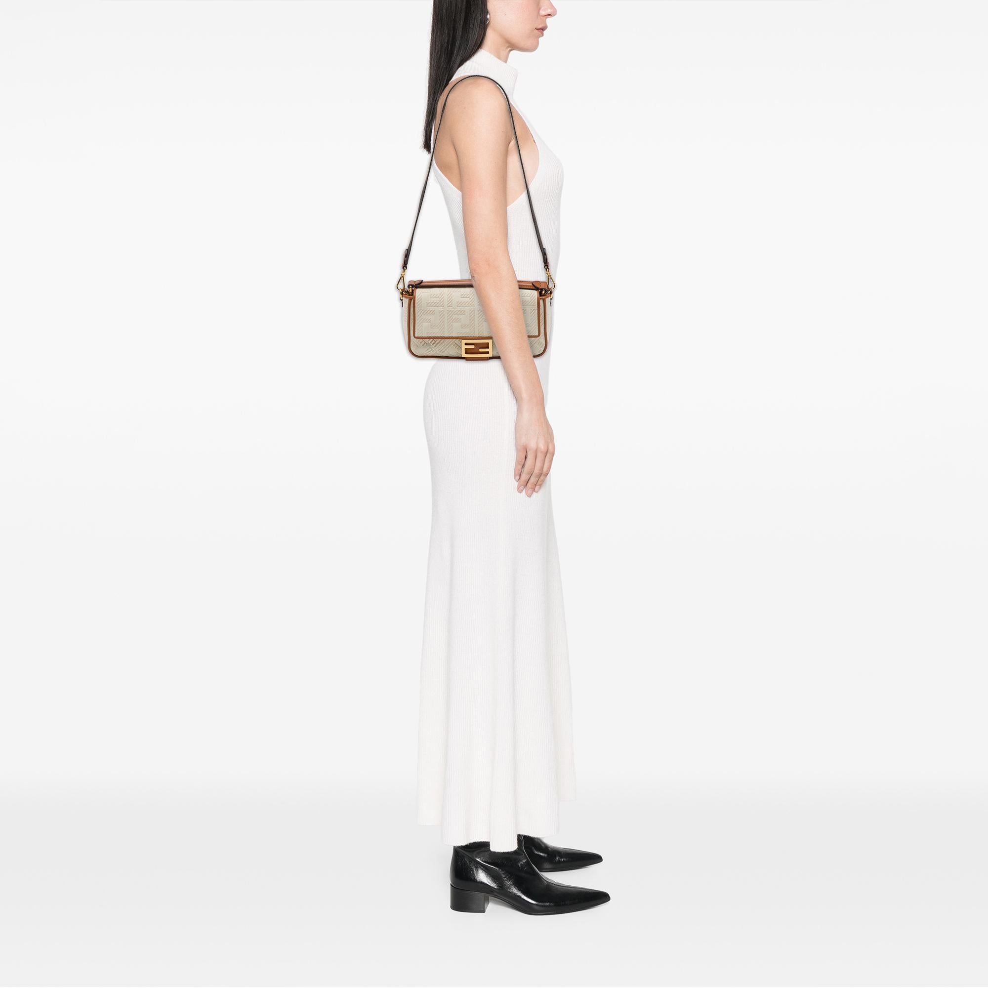 Fendi Zucca Embroidered Canvas Baguette Satchel