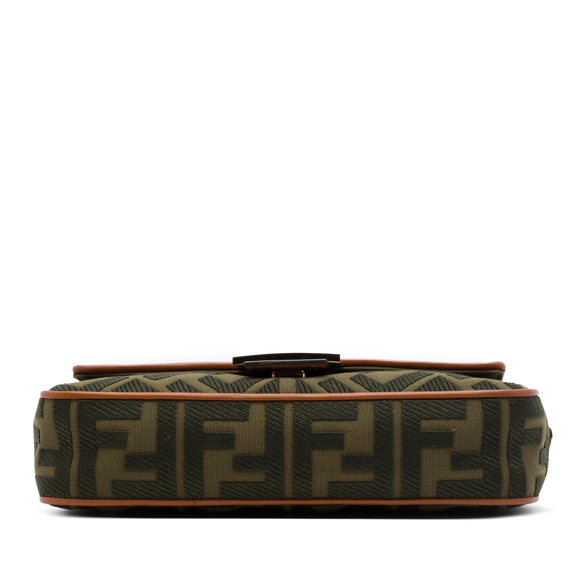 Fendi Zucca Embroidered Canvas Baguette Satchel