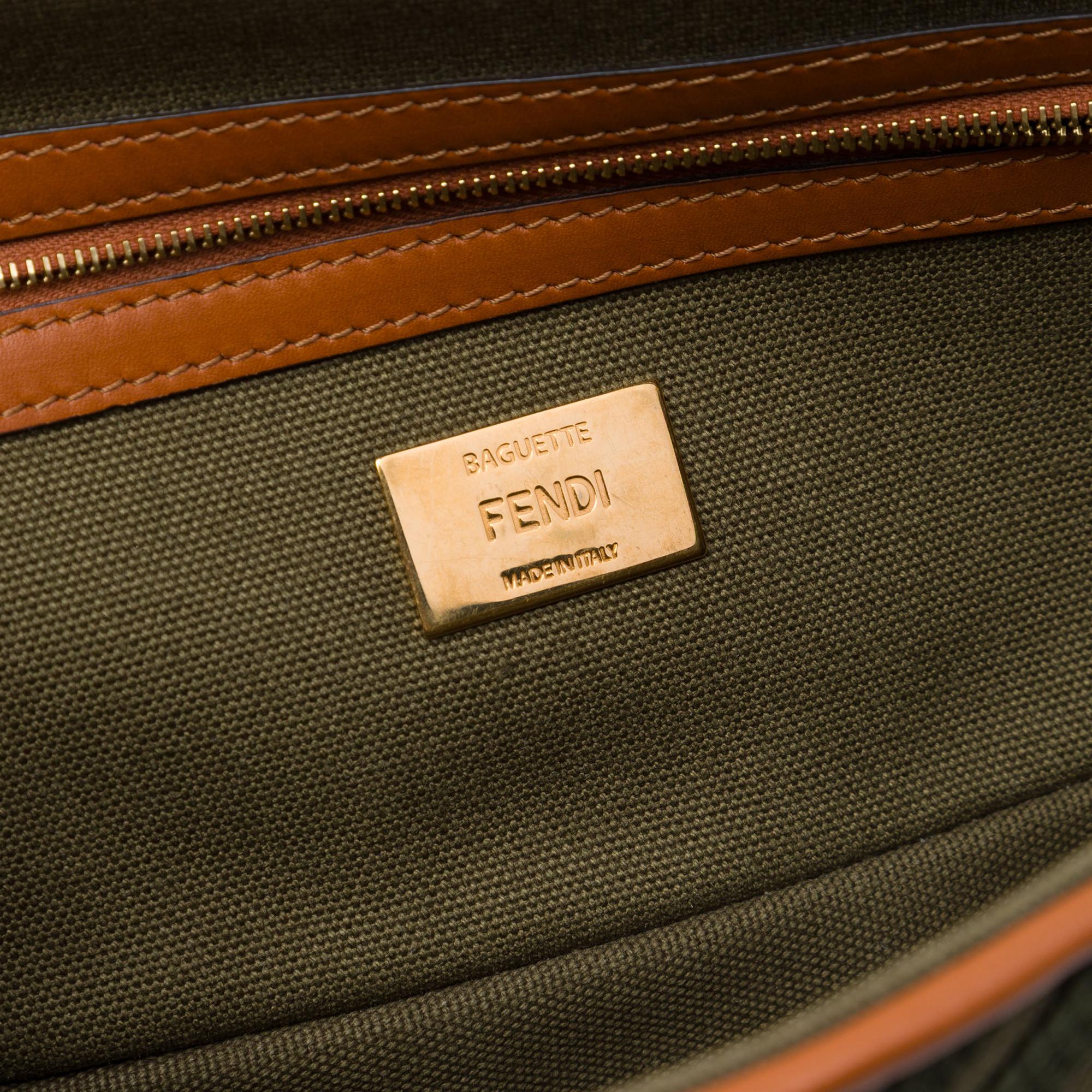 Fendi Zucca Embroidered Canvas Baguette Satchel