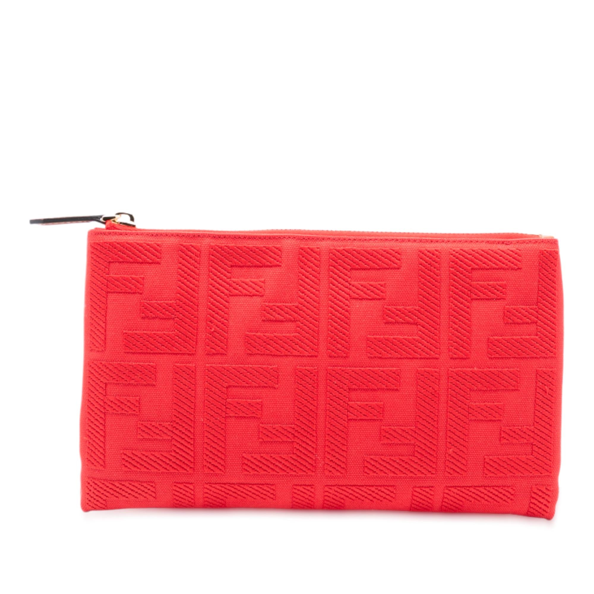 Fendi Zucca Embroidered Canvas Zip Pouch