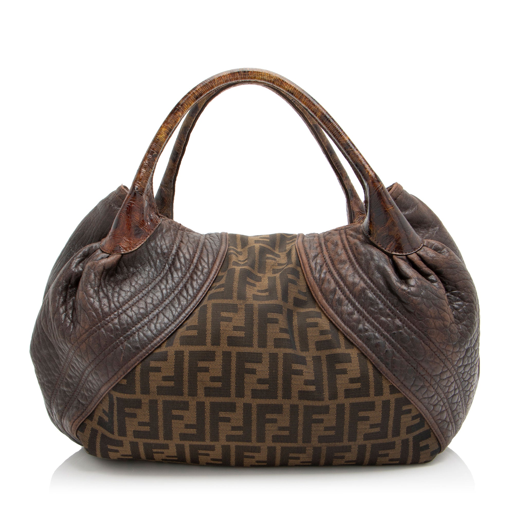 Fendi Zucca Tortuga Leather Spy Satchel