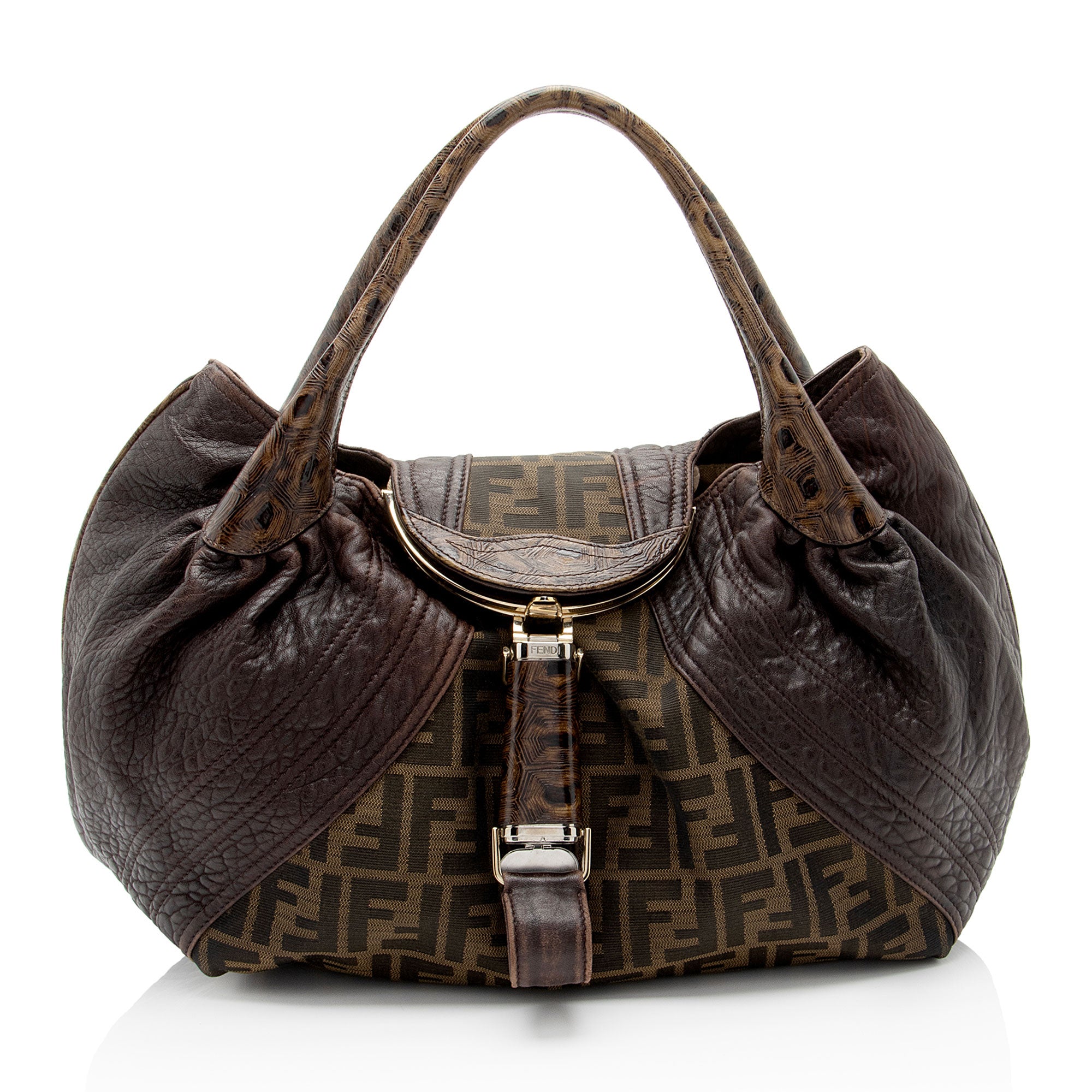 Fendi Zucca Tortuga Leather Spy Satchel (SHF-ls4Vha)