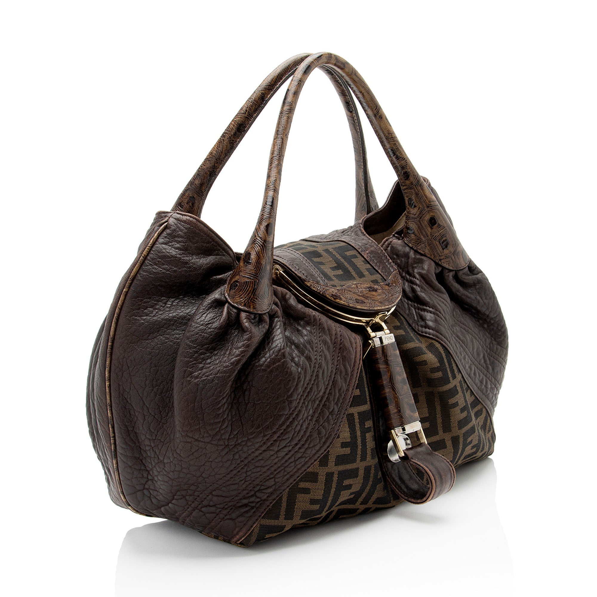 Fendi Zucca Tortuga Leather Spy Satchel (SHF-ls4Vha)