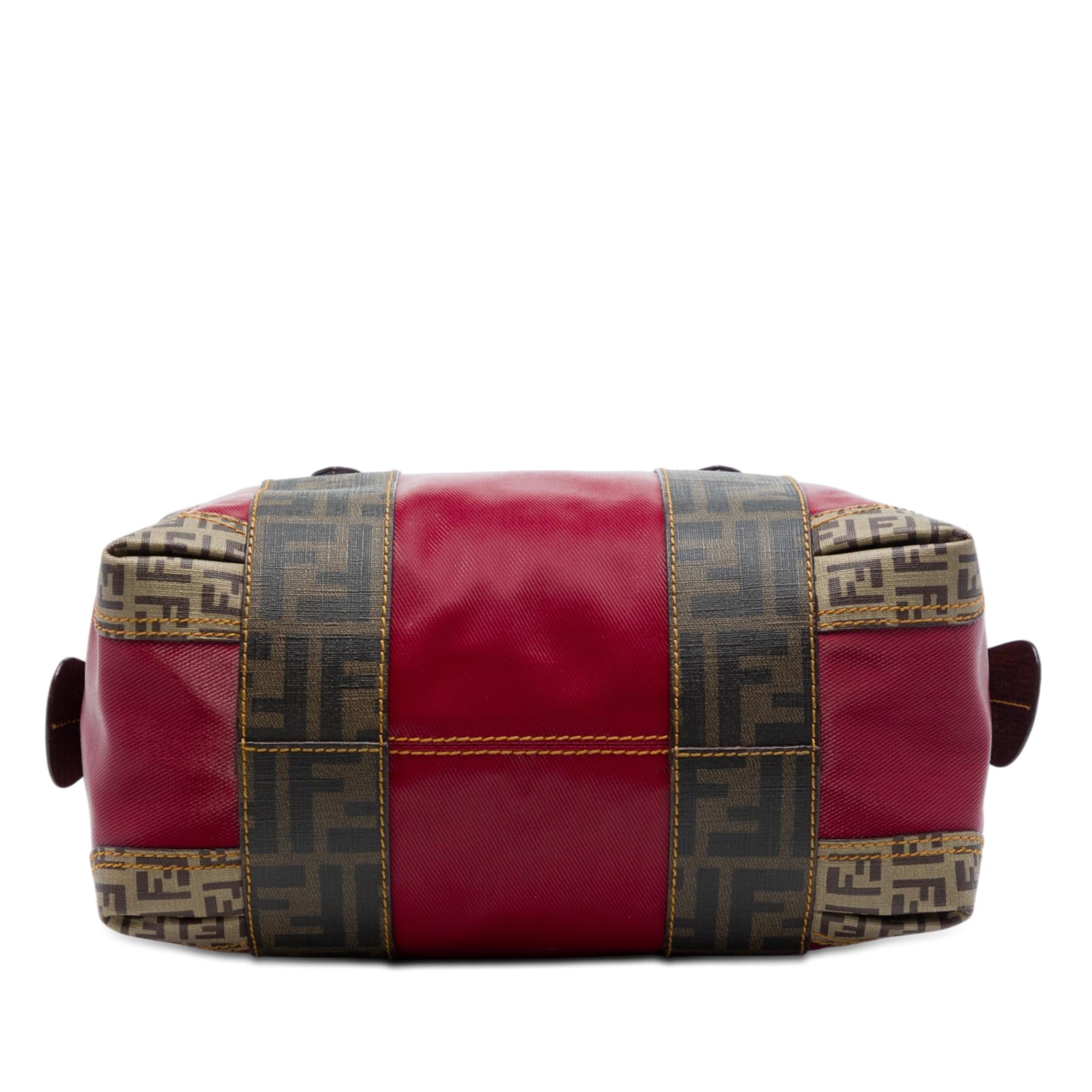 Fendi Zucca Trimmed Coated Canvas Mixed Media Boston Bag