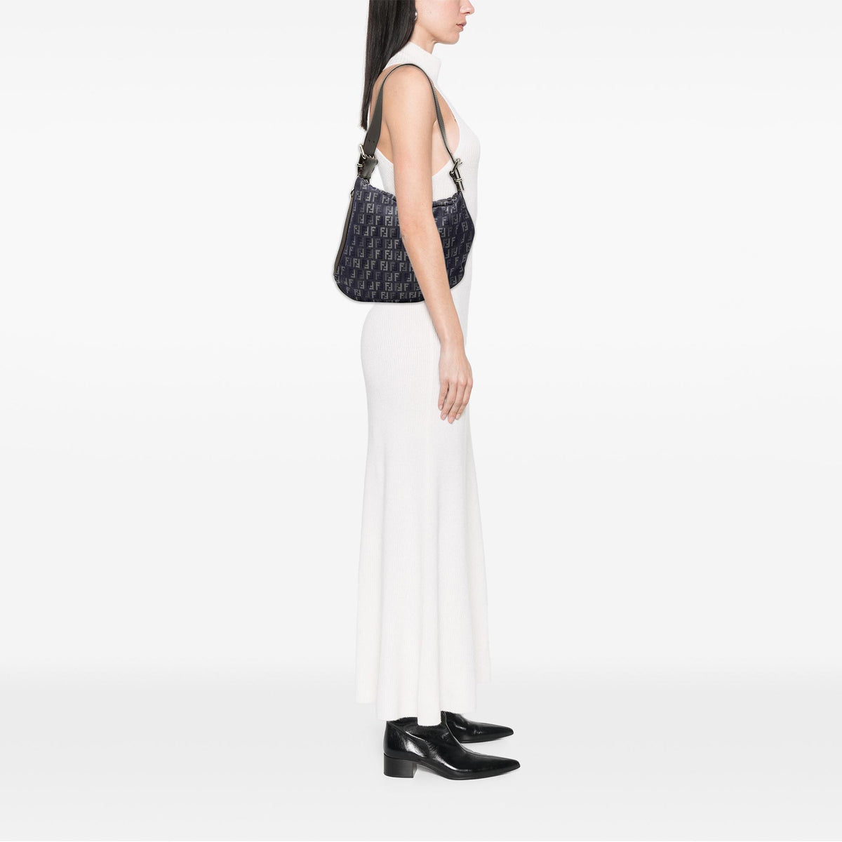 Fendi Zucchino Denim Oyster Shoulder Bag