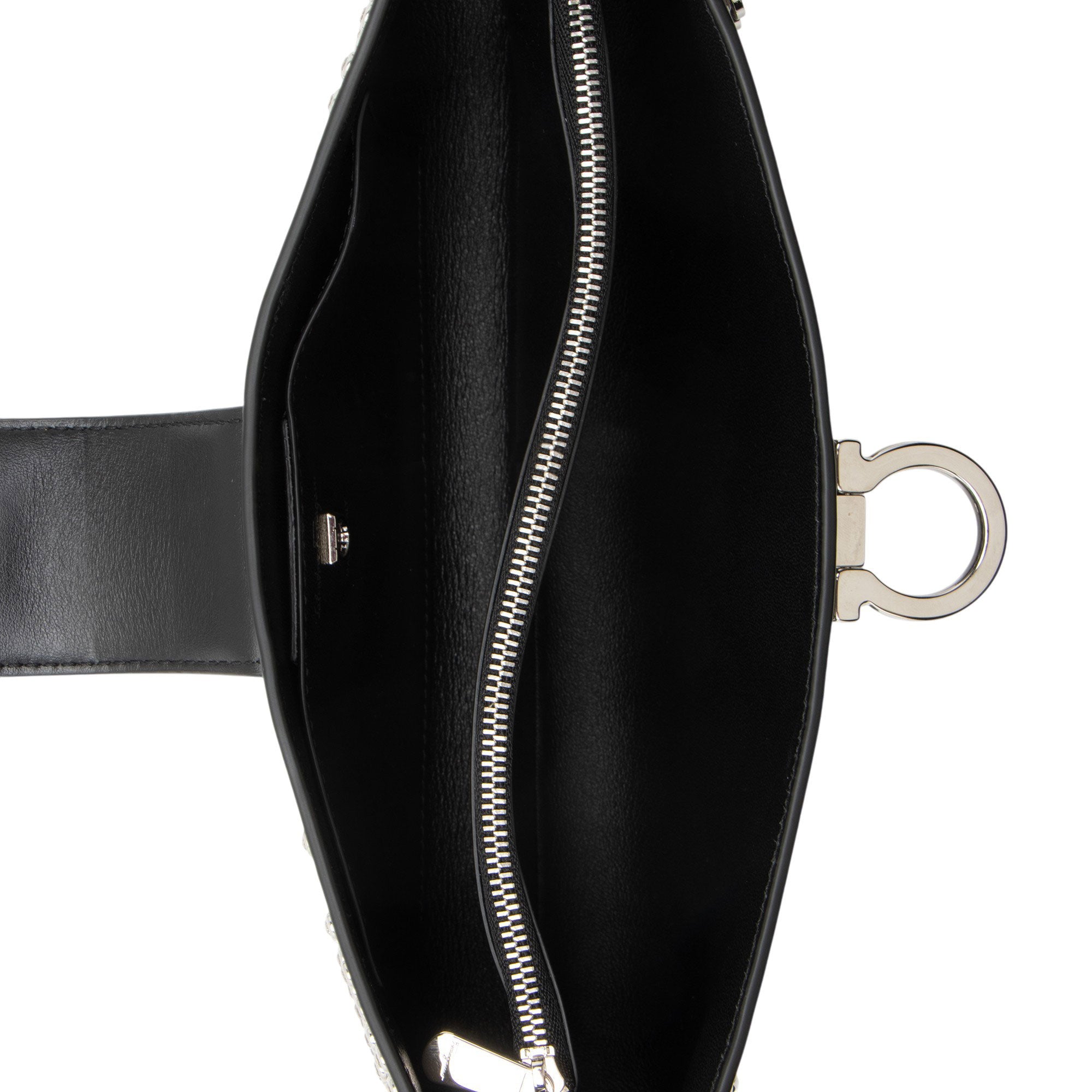 Ferragamo Leather Crystal Trifolio Chain Shoulder Bag