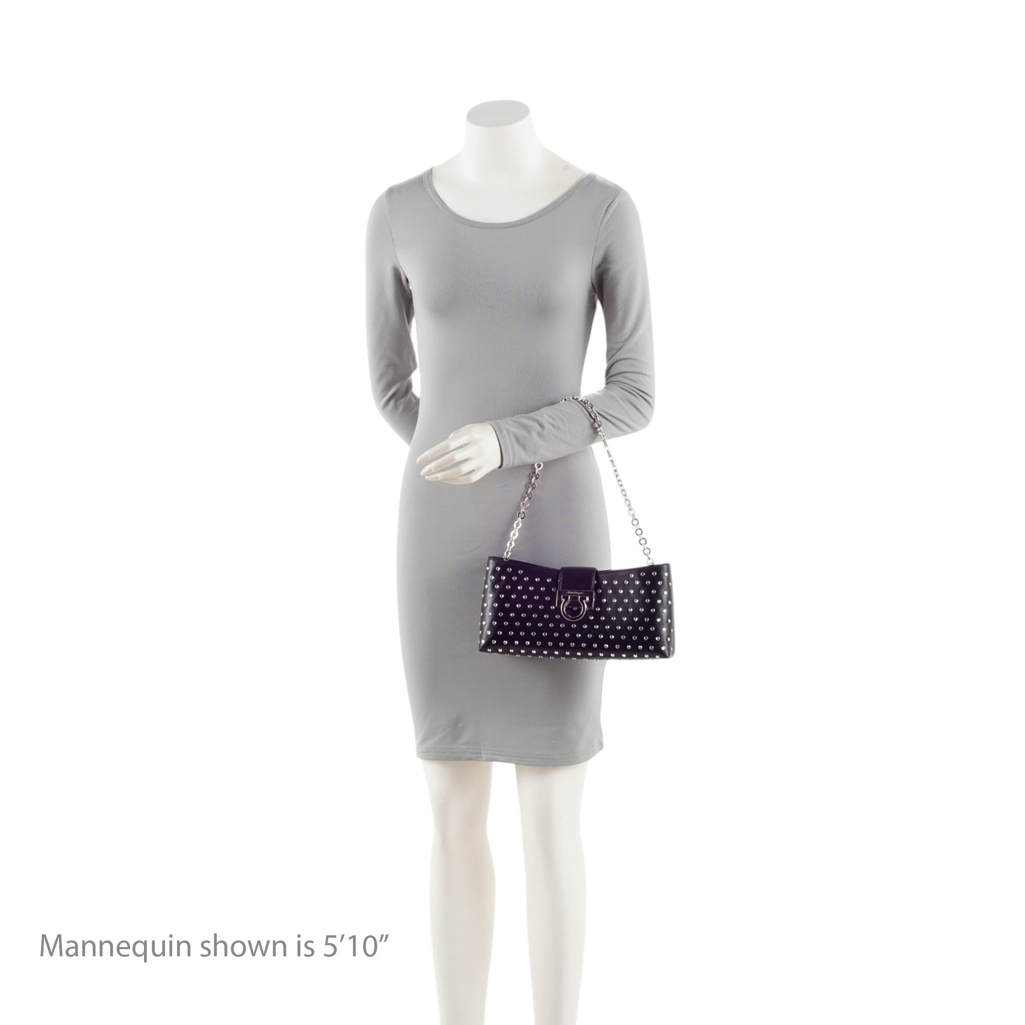 Ferragamo Leather Crystal Trifolio Chain Shoulder Bag