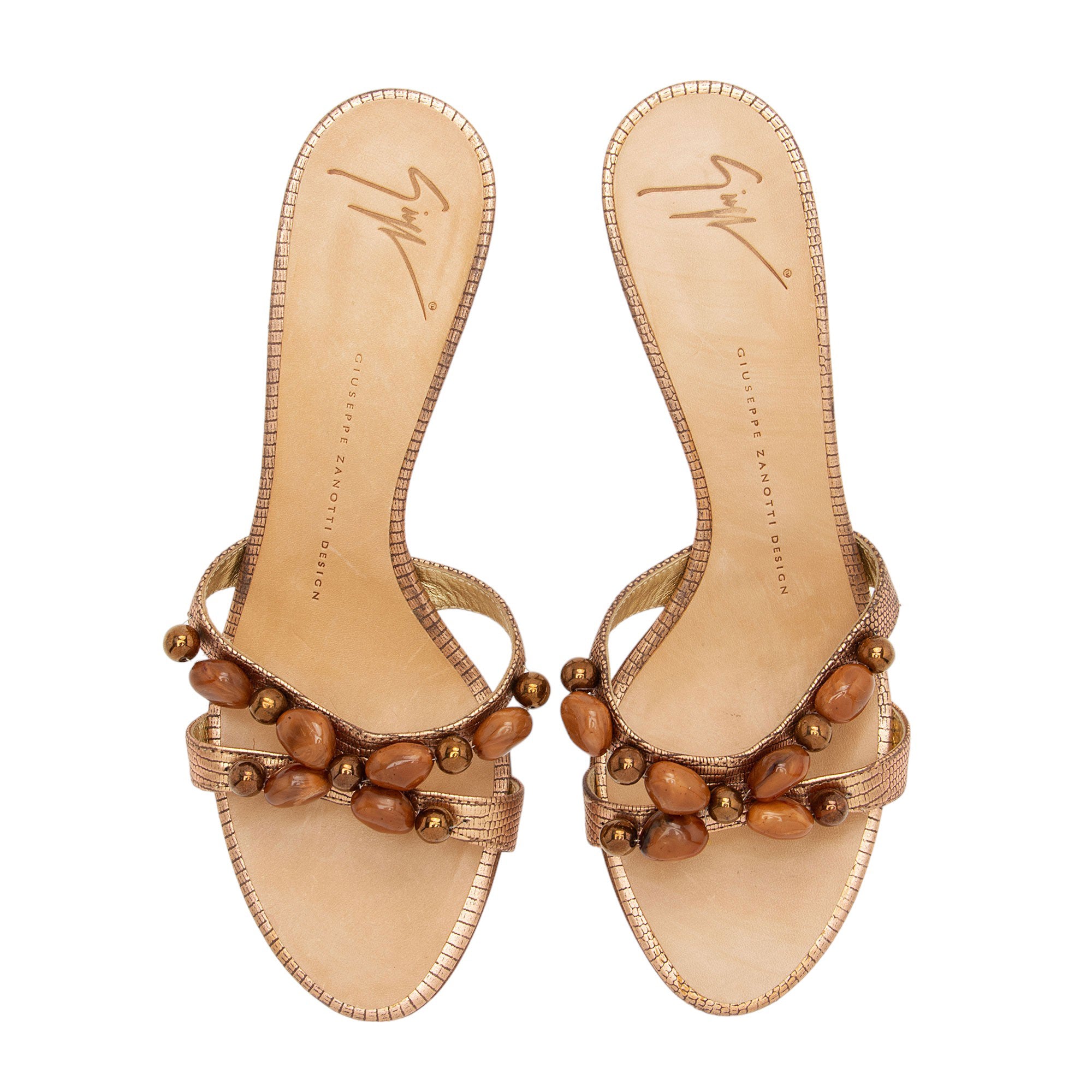 Giuseppe Zanotti Metallic Leather Embellished Beaded Mules - Size 7 / 37 (SHF-bIvWhg)