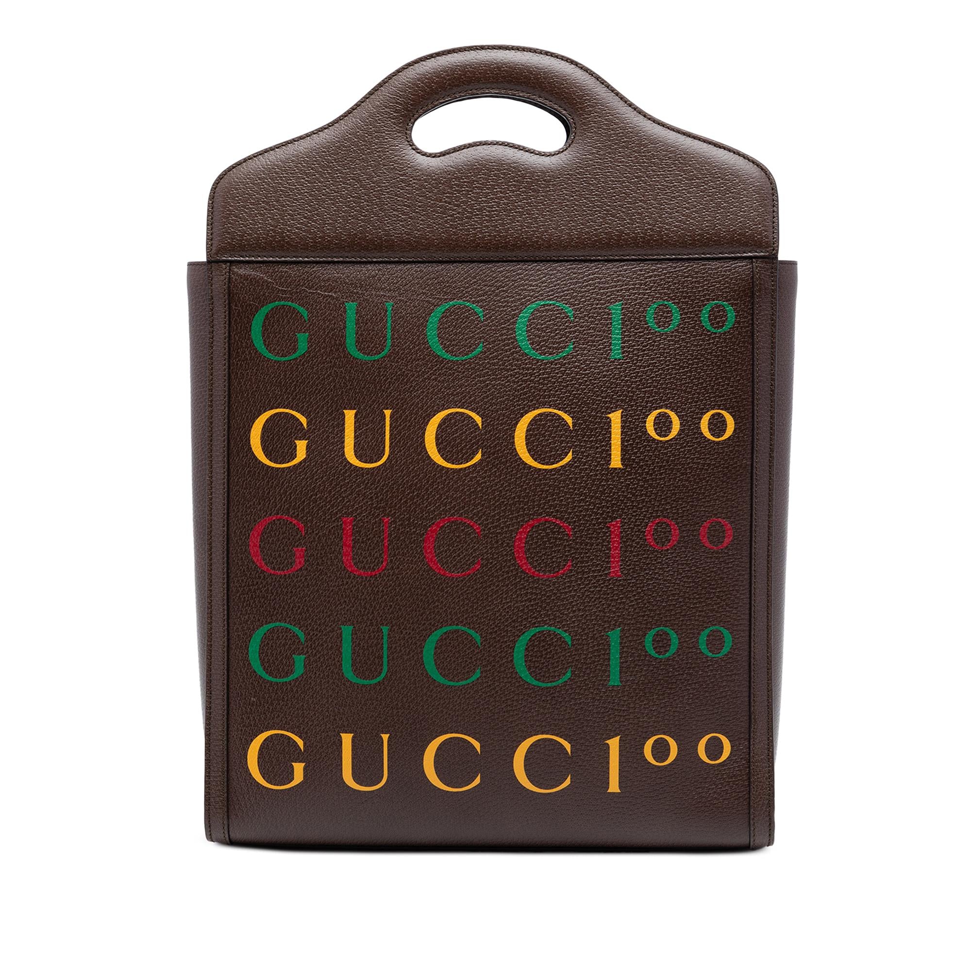Gucci 100th Anniversary Textured Calfskin Logo Convertible Tote