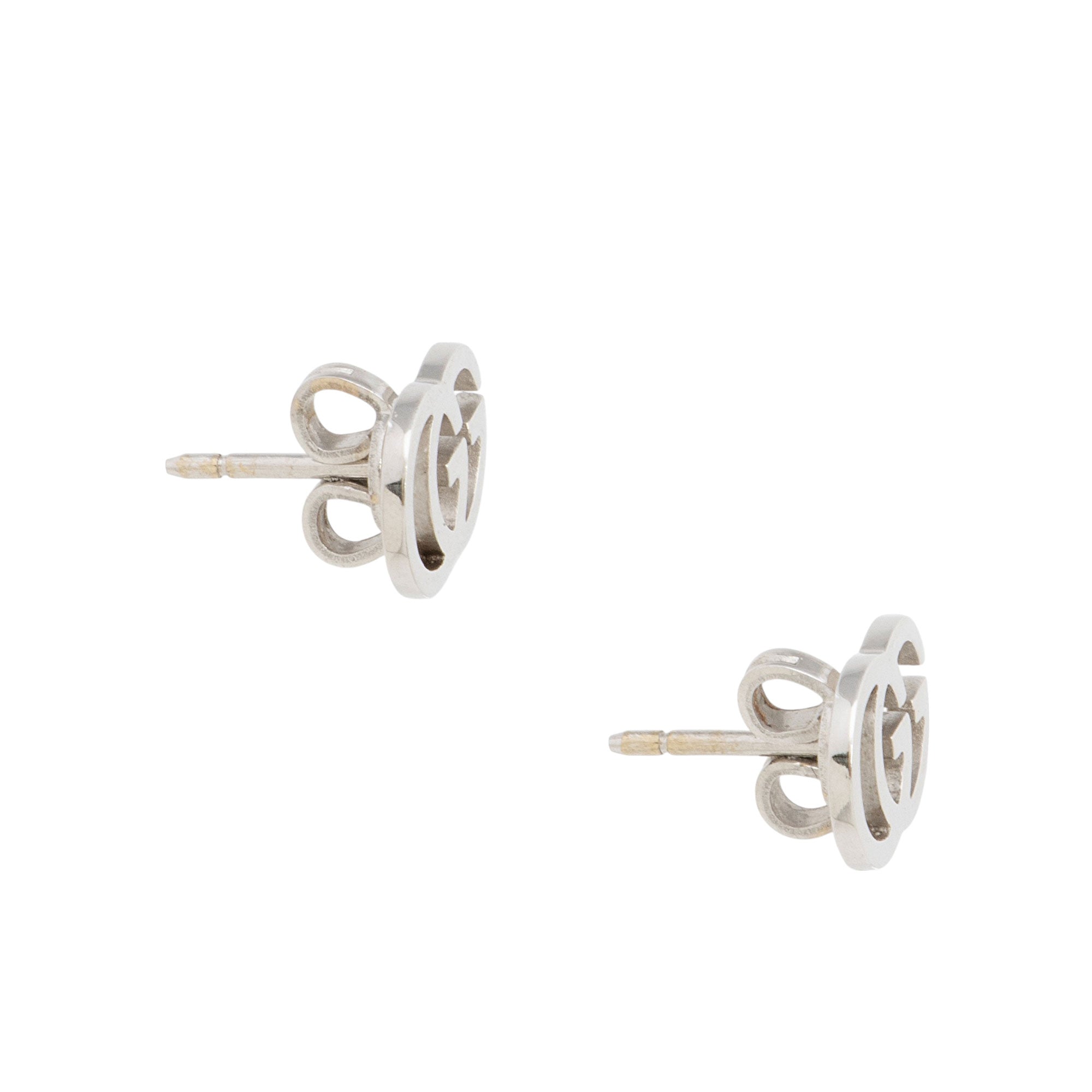 Gucci 18k White Gold GG Running Stud Earrings