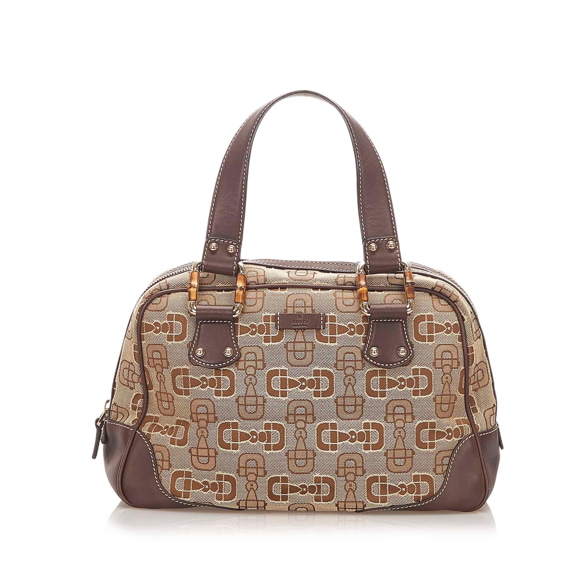 Gucci Bamboo Horsebit Canvas Handbag (SHG-31684)