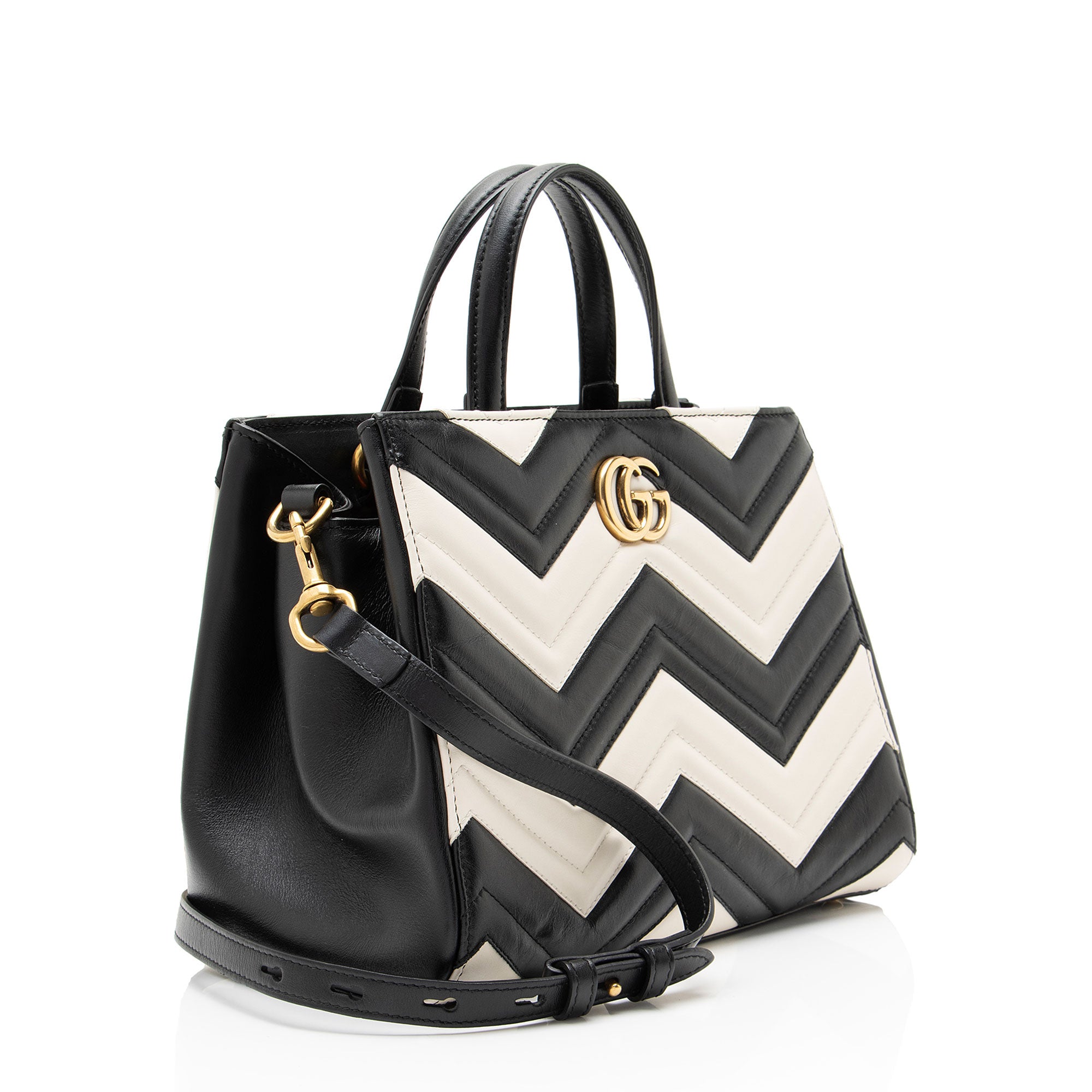 Gucci Bicolor Matelasse Leather GG Marmont Top Handle Small Satchel