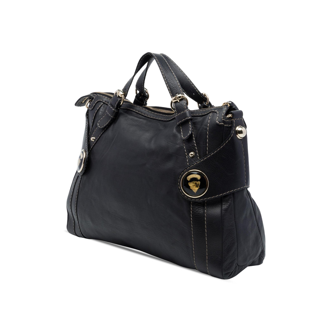 Gucci Calfskin Crest Boule Top Handle Bag