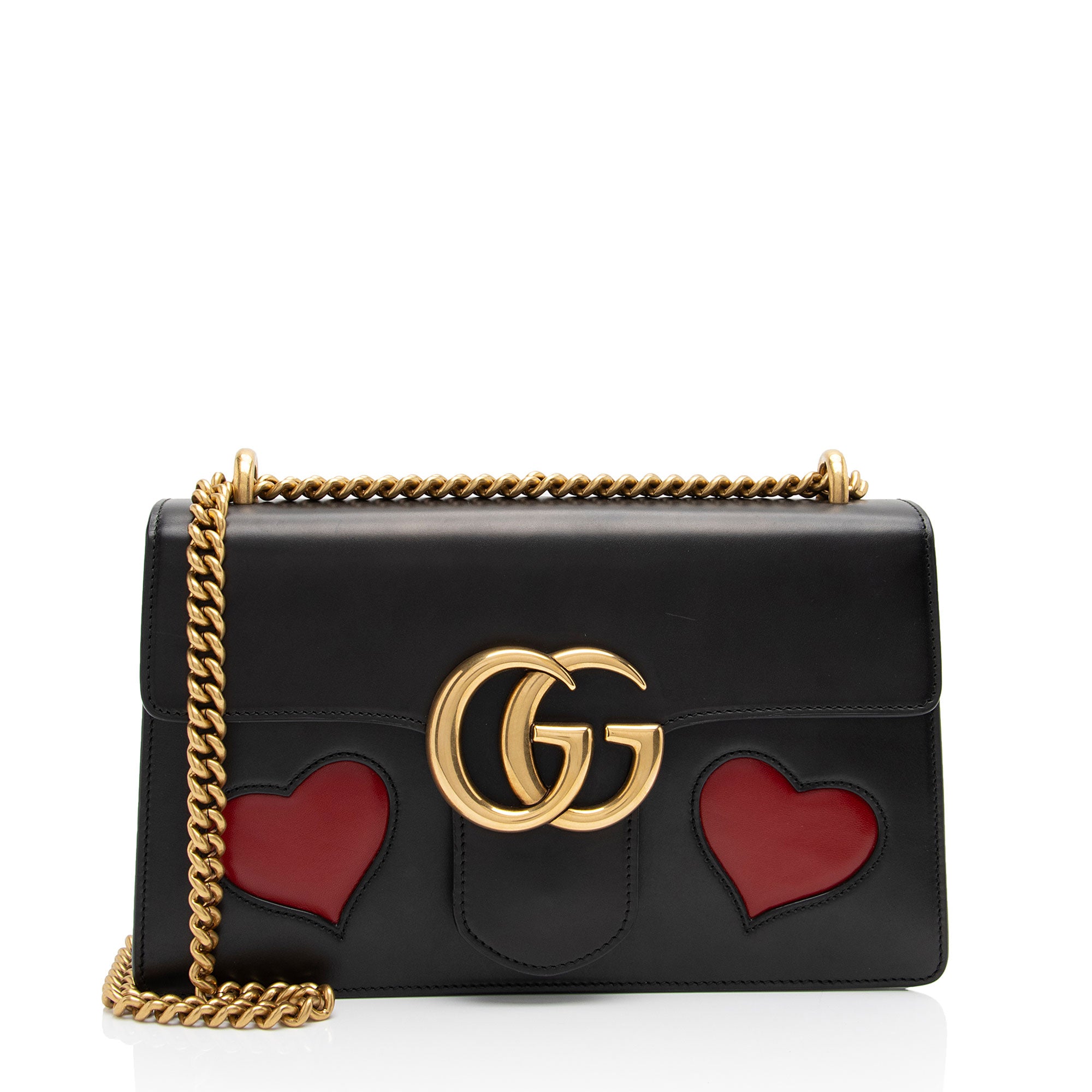 Gucci Calfskin Malaga Kid Heart GG Marmont Medium Flap Bag