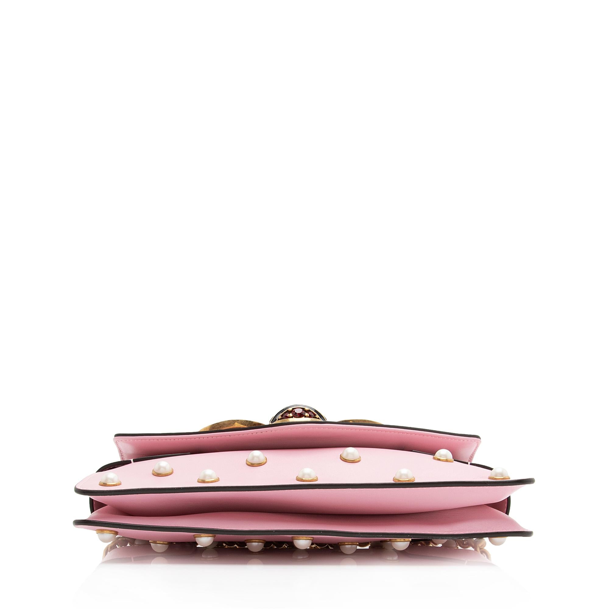 Gucci Calfskin Pearl Bee Broadway Mini Shoulder Bag (SHF-23779)