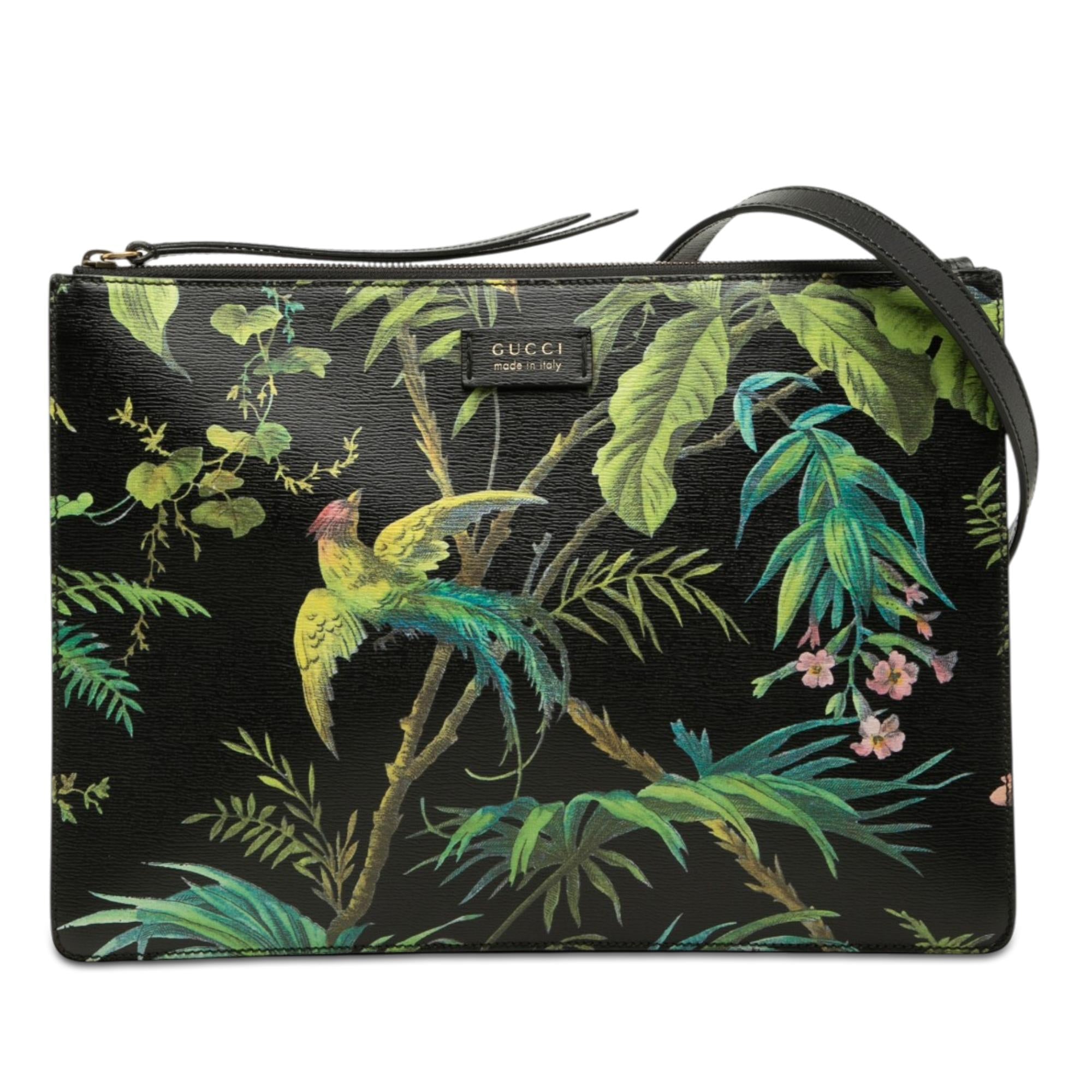 Gucci Calfskin Tropical Bird Print Crossbody