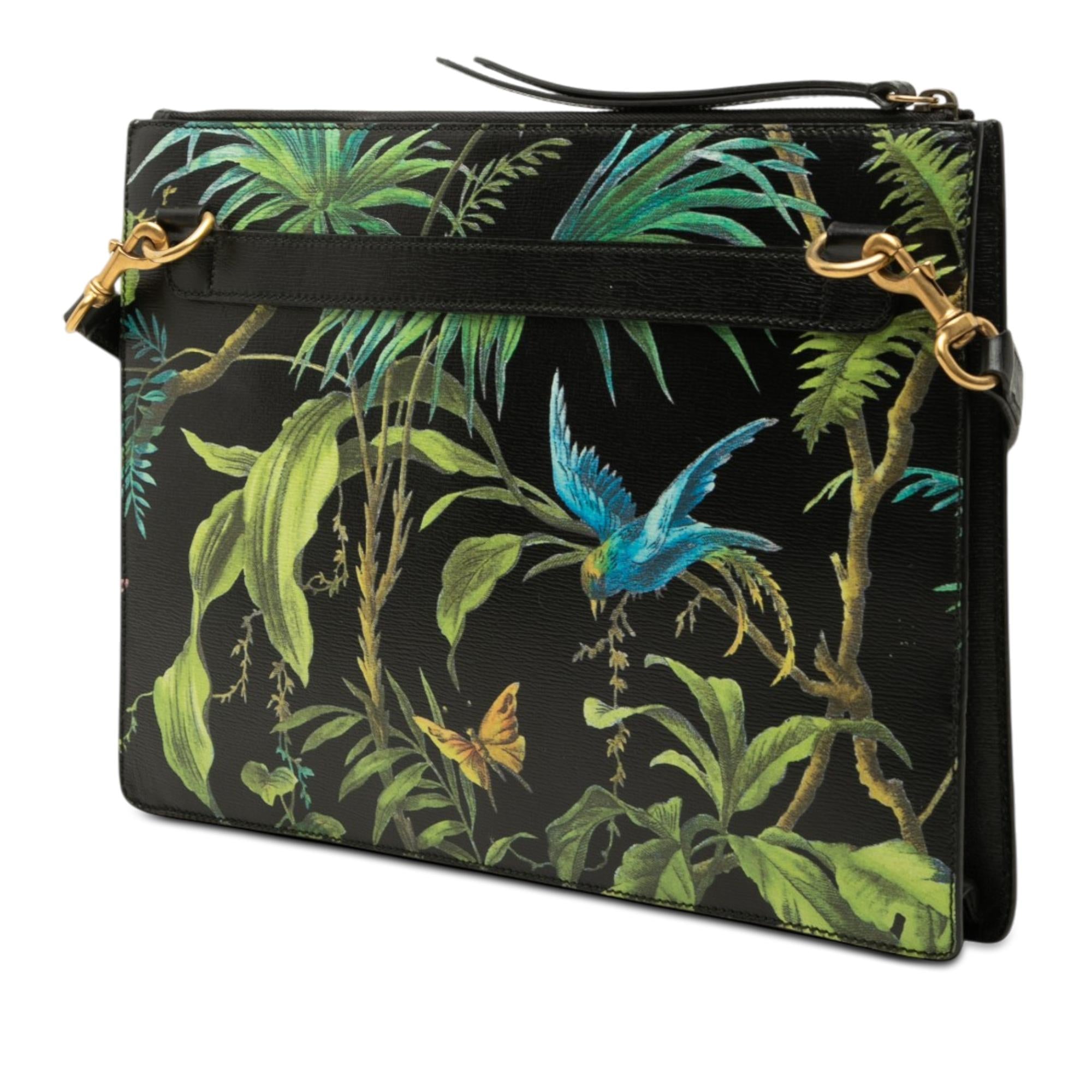 Gucci Calfskin Tropical Bird Print Crossbody