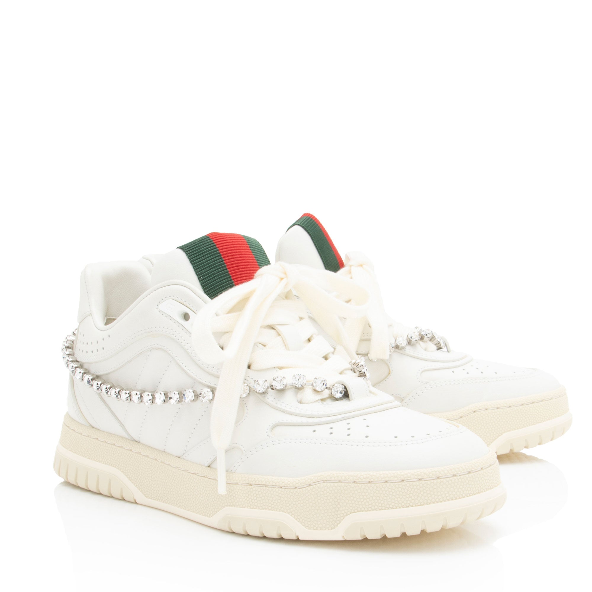 Gucci Calfskin Web Crystal Sneakers - Size 6 / 36