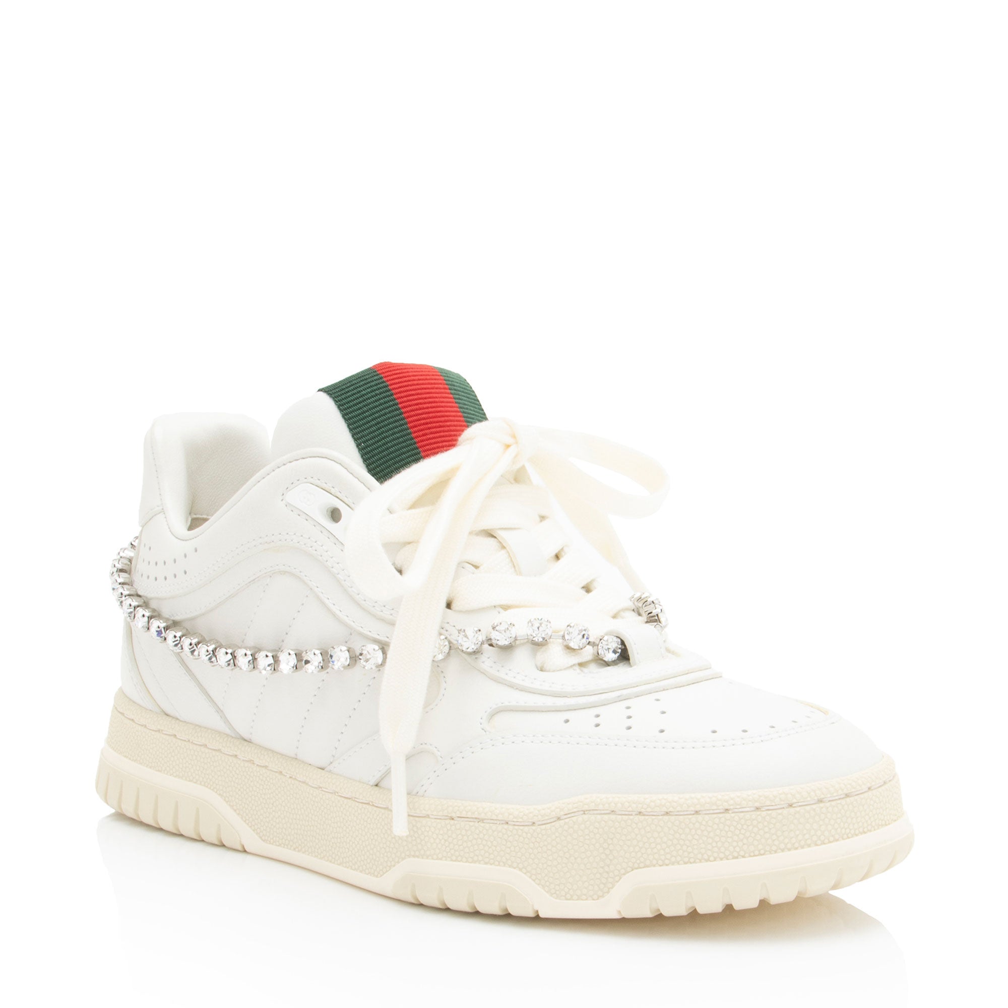 Gucci Calfskin Web Crystal Sneakers - Size 6 / 36