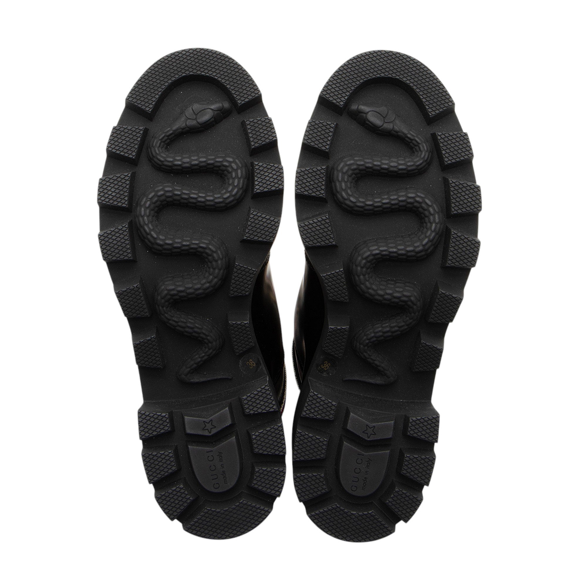 Gucci Calfskin Web Sylvie Combat Boots - Size 6 / 36