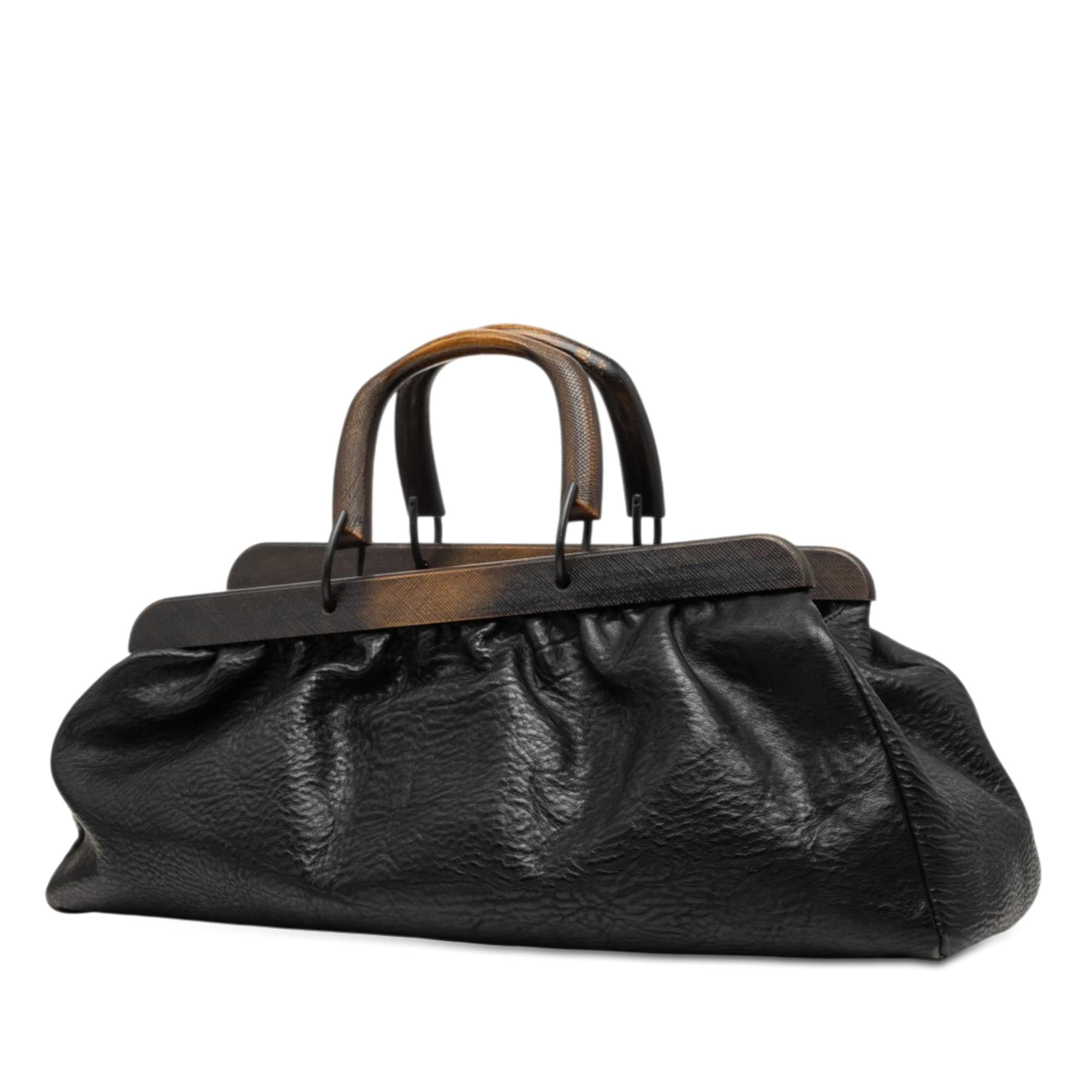 Gucci Calfskin Wood Frame Handbag