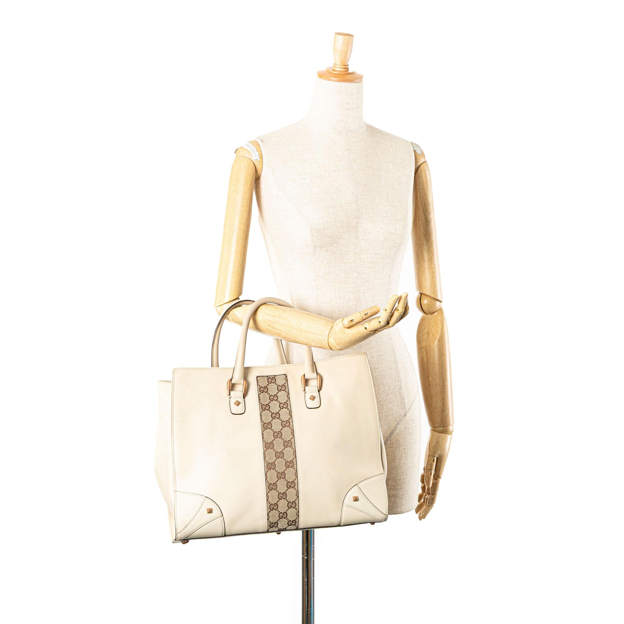 Gucci Calfskin and GG Canvas Nailhead Tote