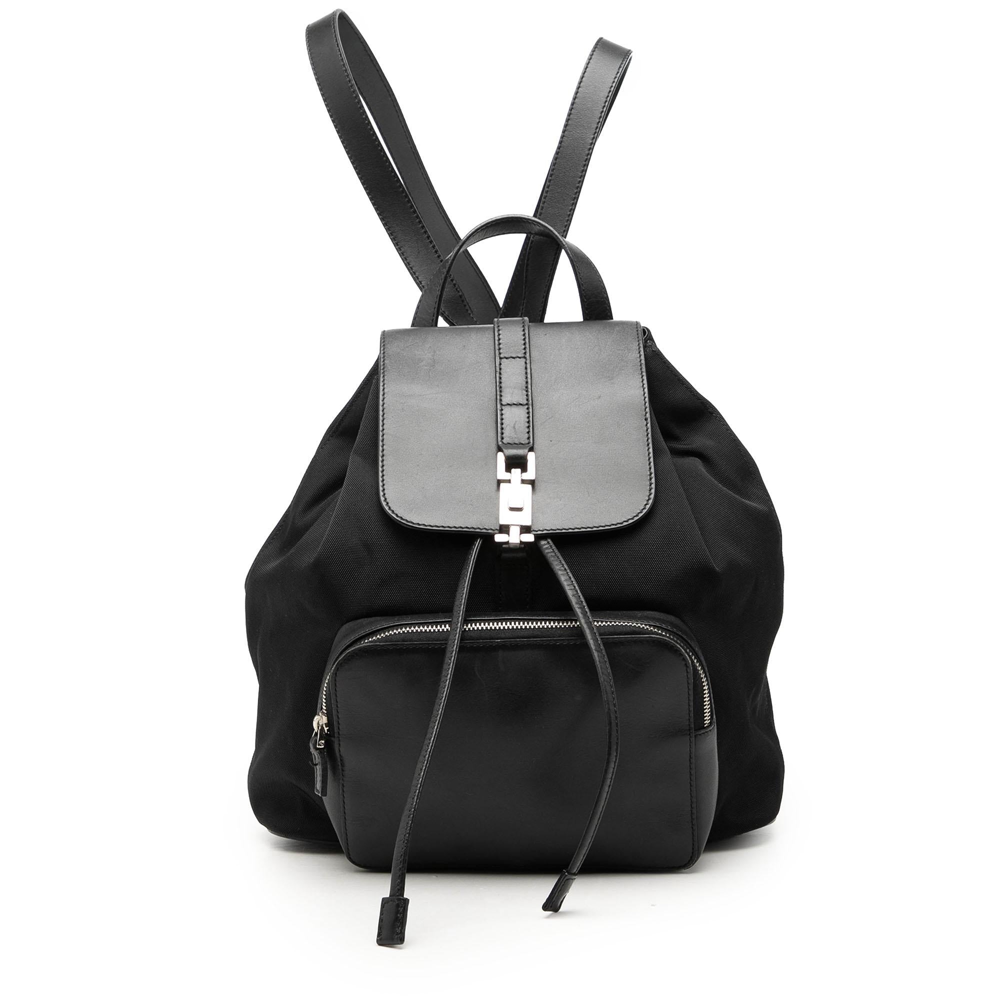 Gucci Canvas and Calfskin Jackie Drawstring Backpack