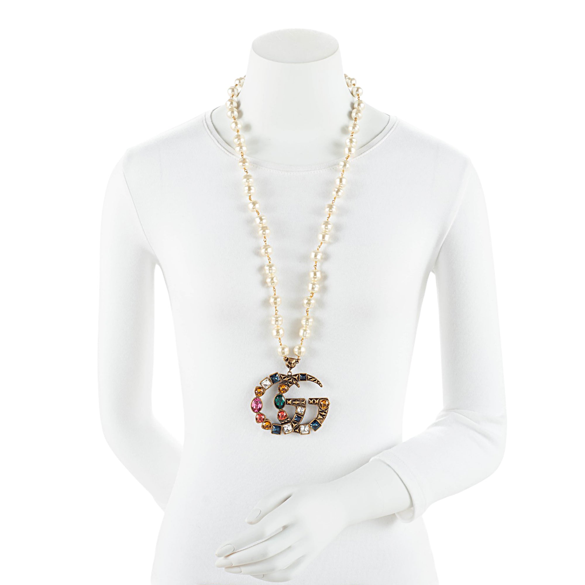 Gucci Crystal Pearl GG Necklace