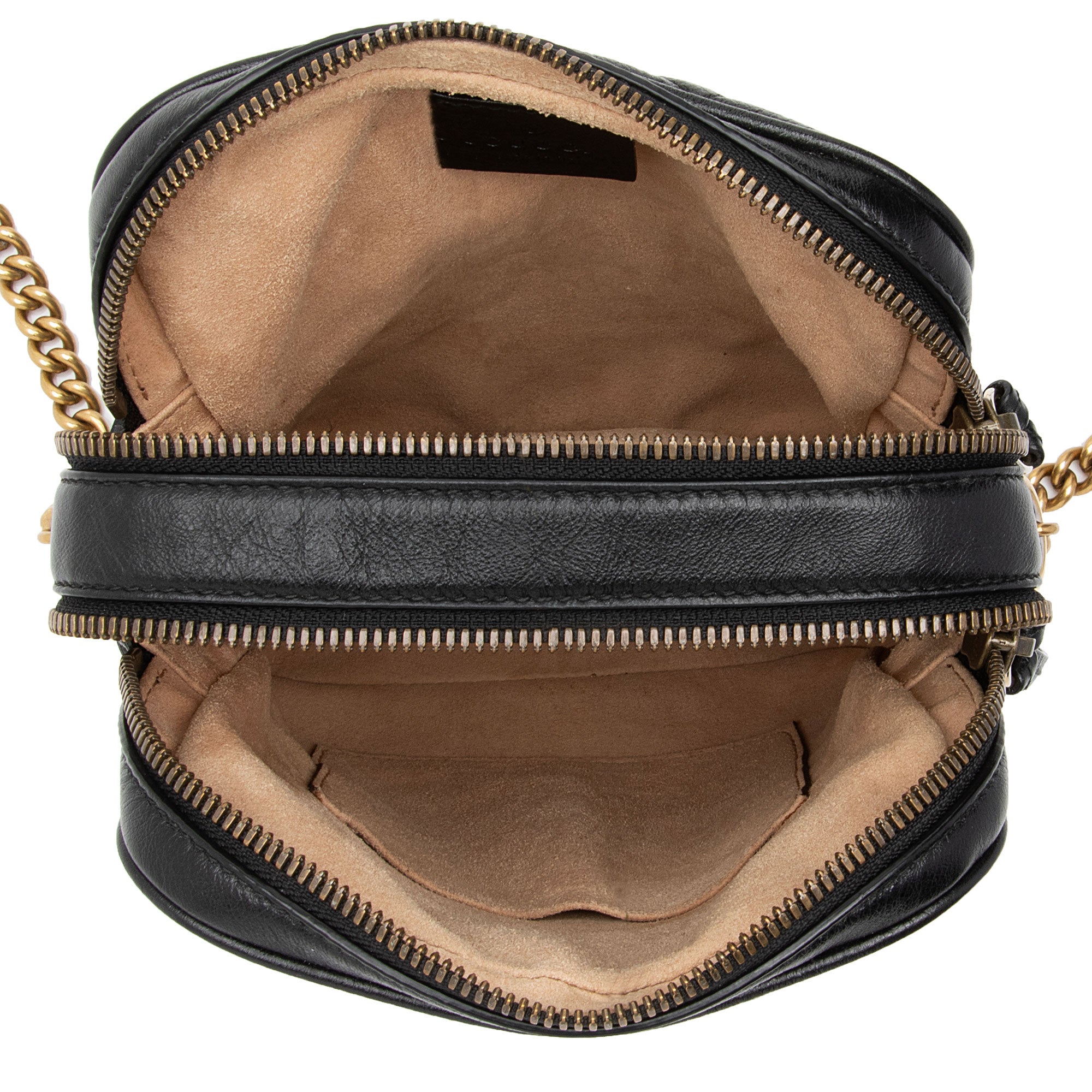 Gucci Diagonal Matelasse Leather GG Marmont Double Zip Mini Camera Bag
