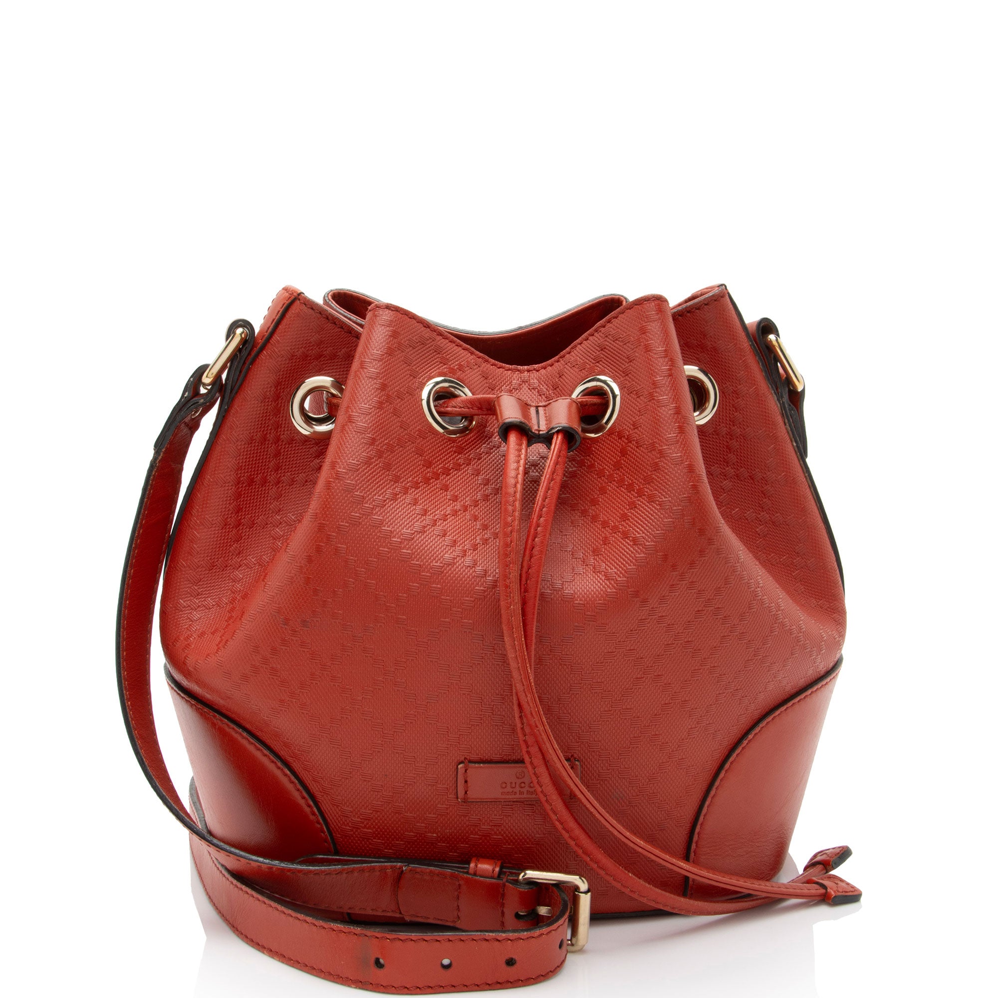 Gucci Diamante Leather Bright Bucket Bag (SHF-wHyMri)