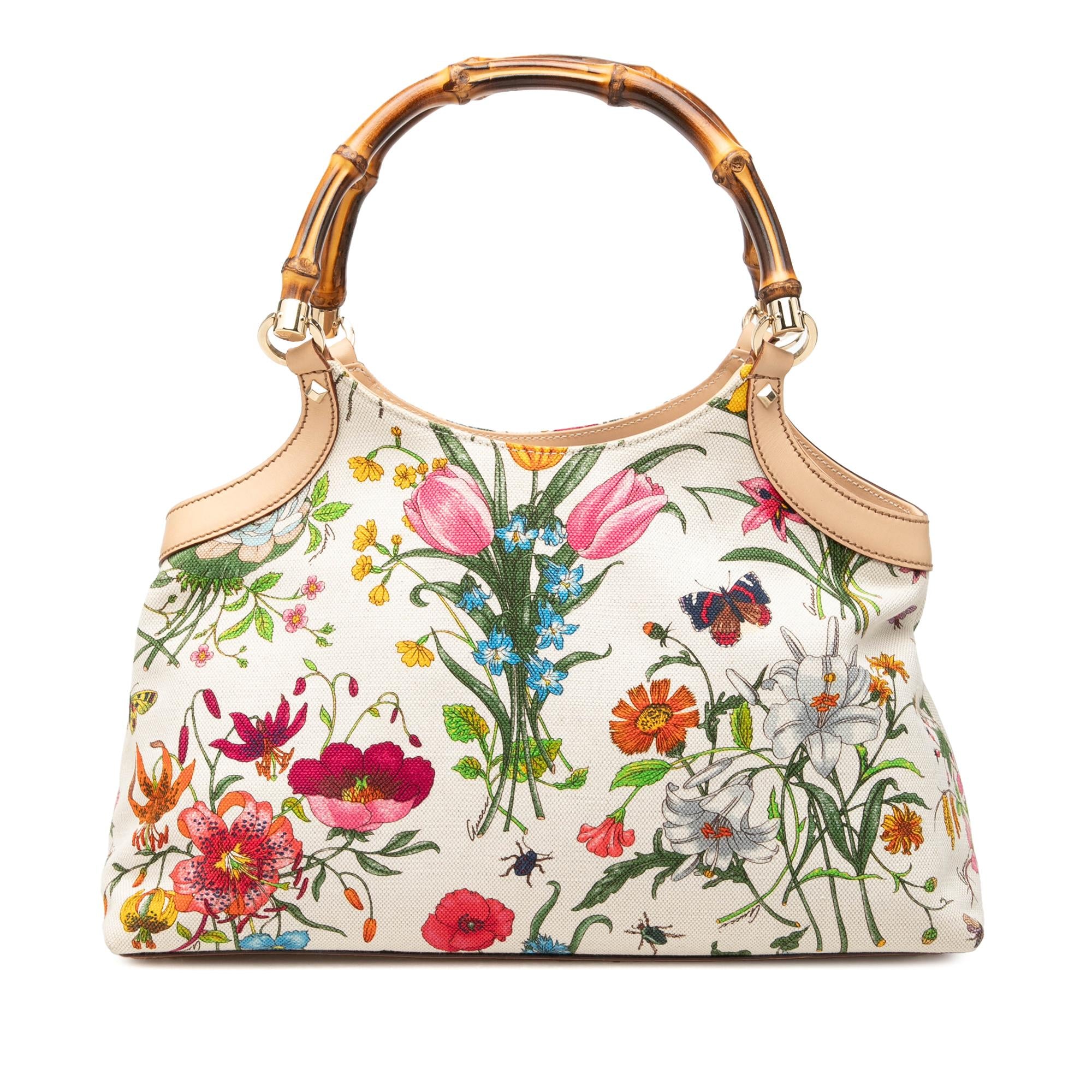 Gucci Flora Canvas Bamboo Handbag