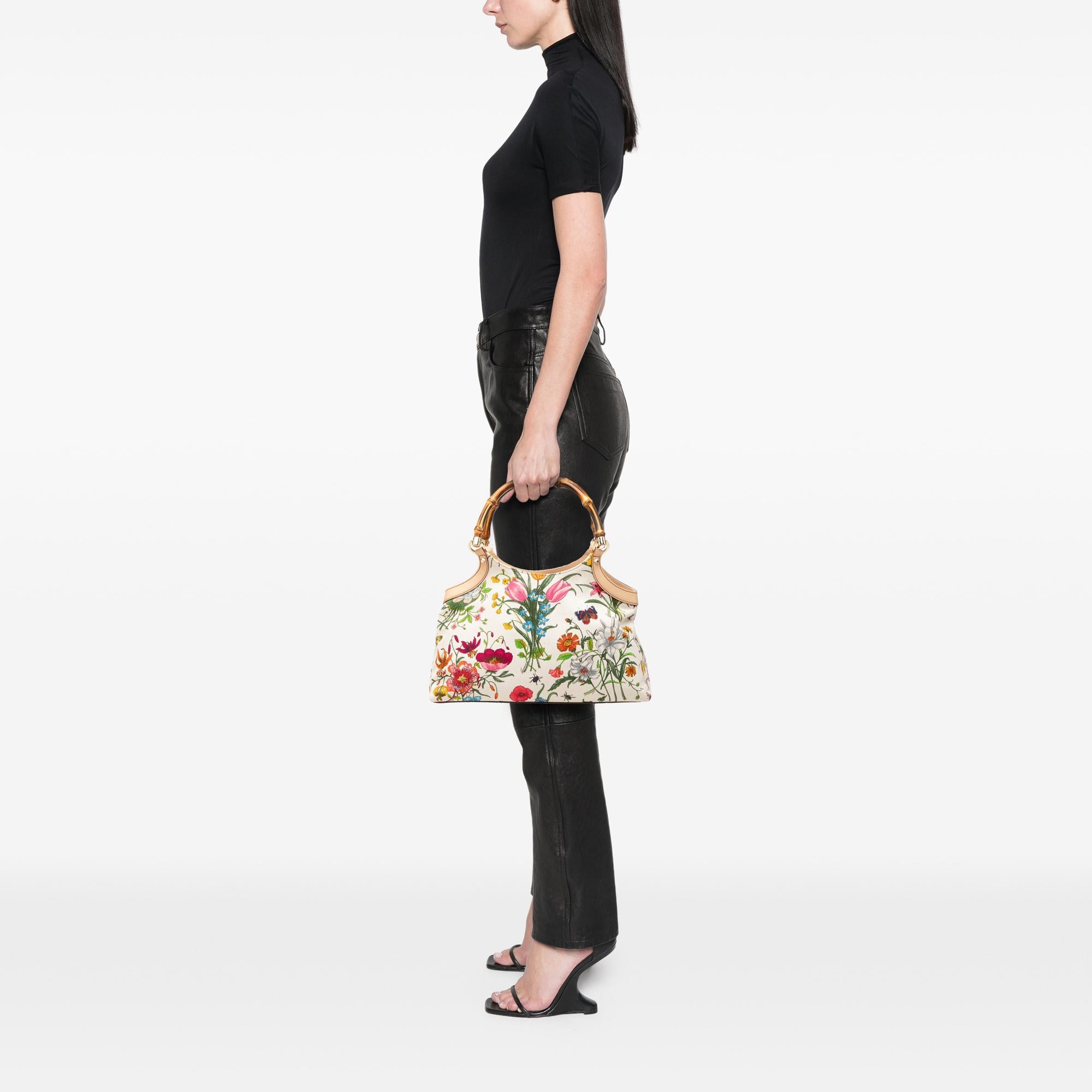 Gucci Flora Canvas Bamboo Handbag