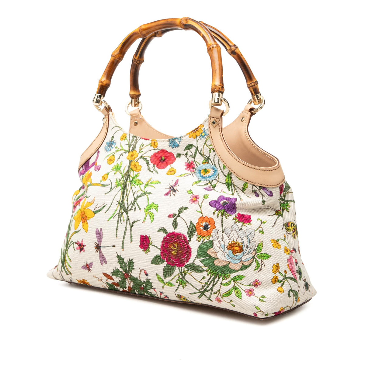 Gucci Flora Canvas Bamboo Handbag