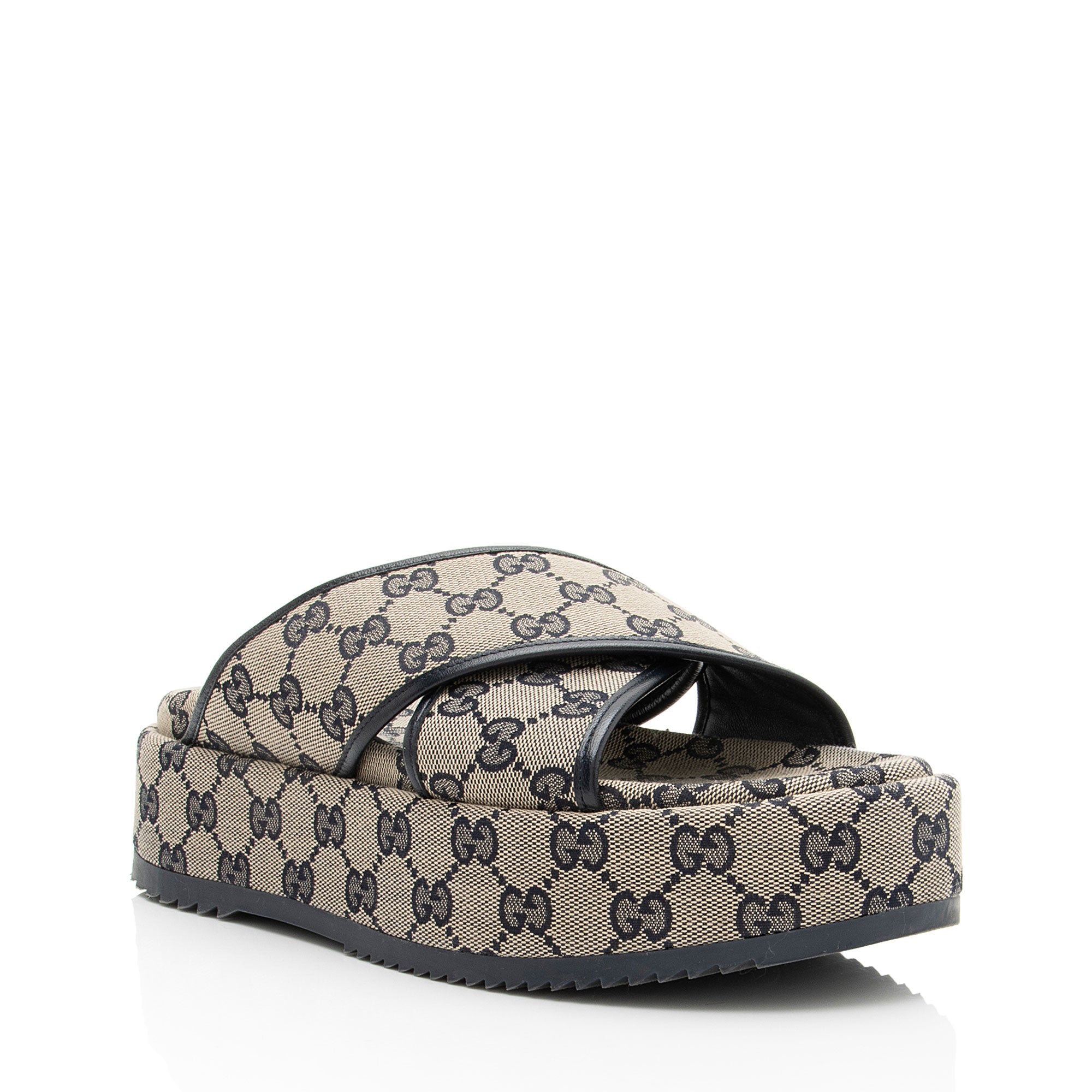 Gucci GG Canvas Crisscross Platform Sandals - Size 8.5 / 38.5