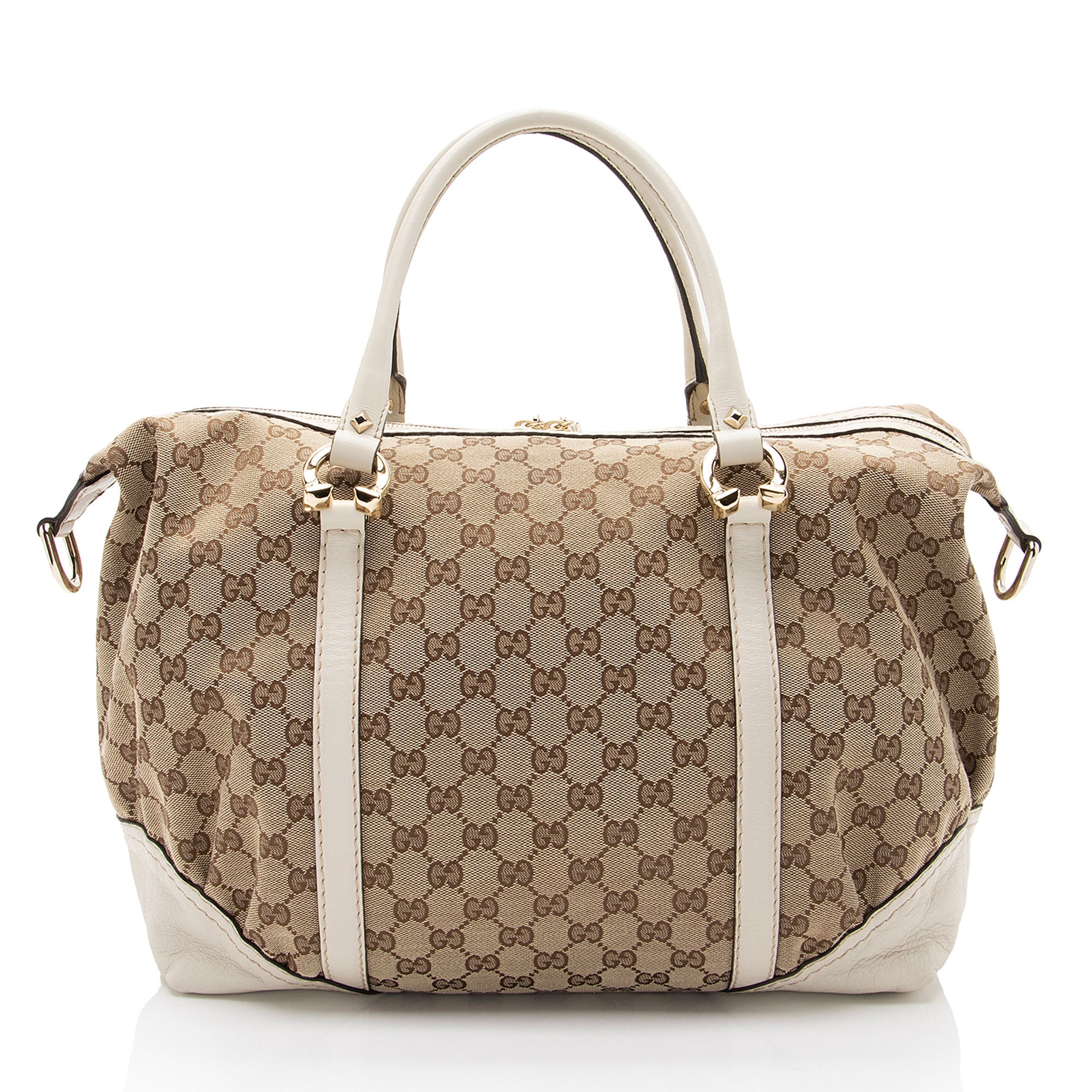 Gucci GG Canvas Horsebit Nailhead Medium Boston Bag