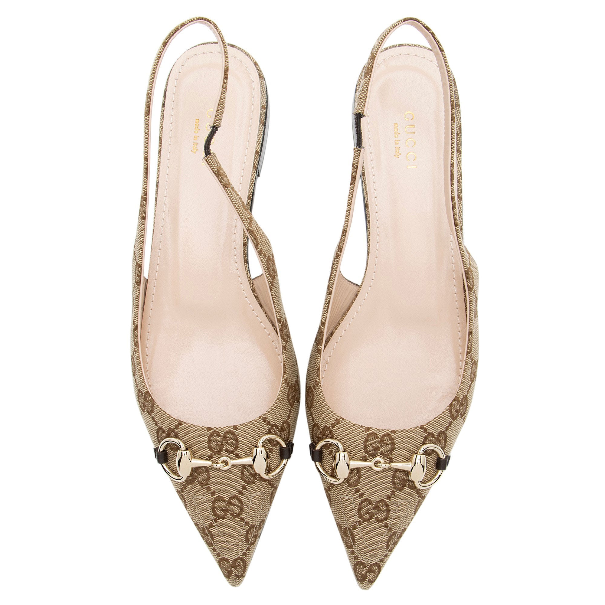 Gucci GG Canvas Horsebit Slingback Flats - Size 8.5 / 38.5