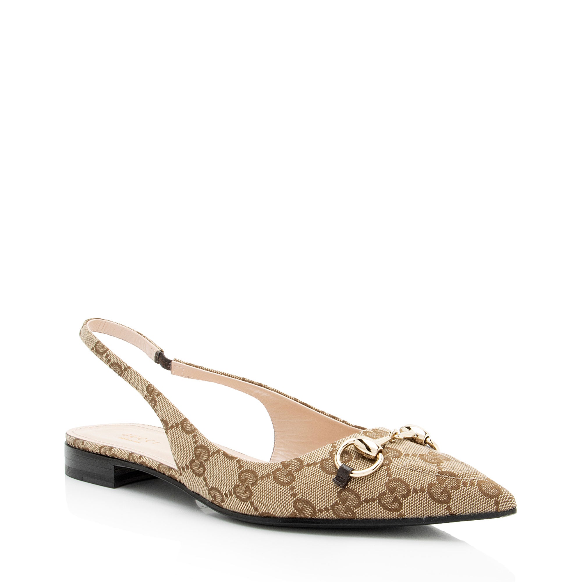 Gucci GG Canvas Horsebit Slingback Flats - Size 8.5 / 38.5