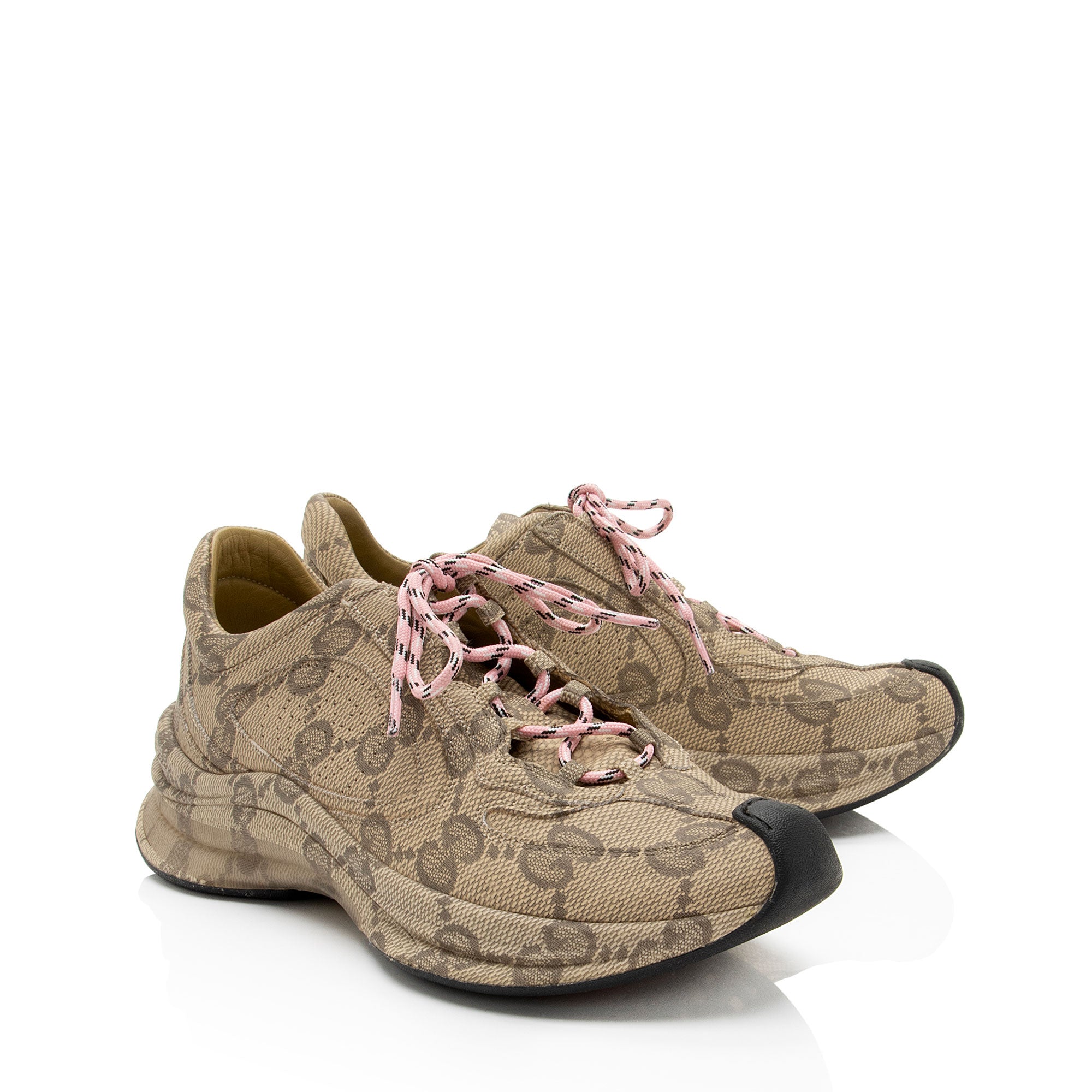 Gucci GG Canvas Leather Run Sneakers - Size 7.5 / 37.5 (SHF-V4B1xE)