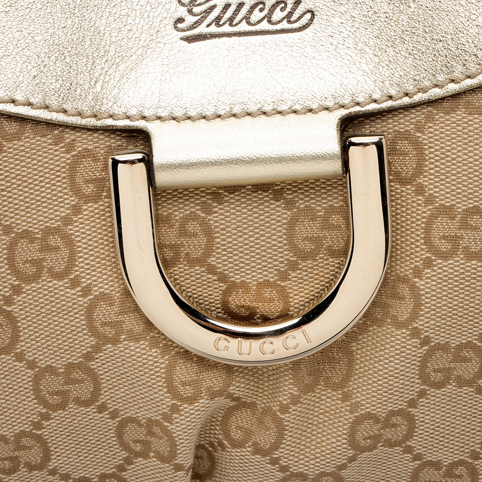 Gucci GG Canvas Metallic Leather D Ring Medium Hobo (SHF-hGJsEO)