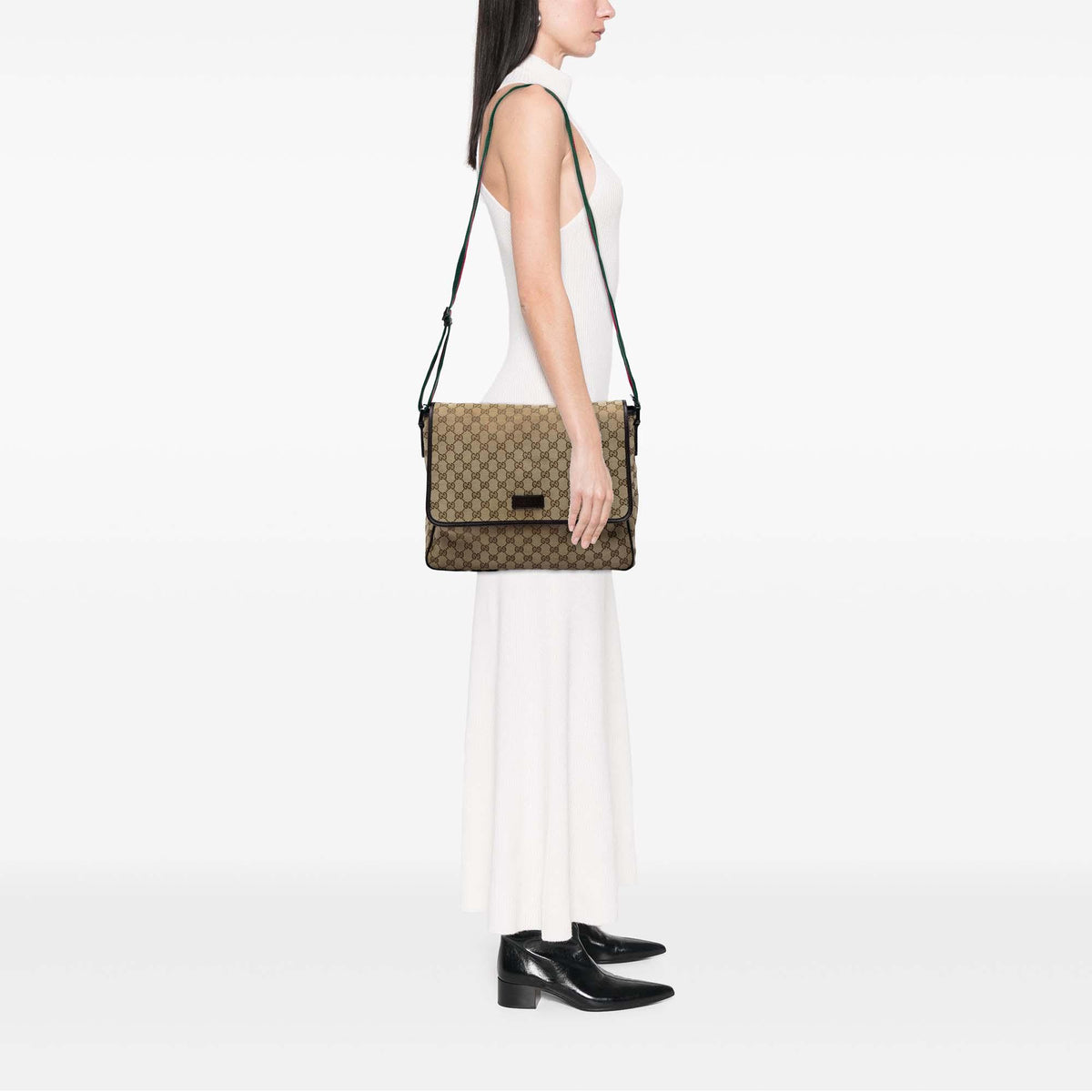 Gucci GG Canvas Web Flap Messenger Bag