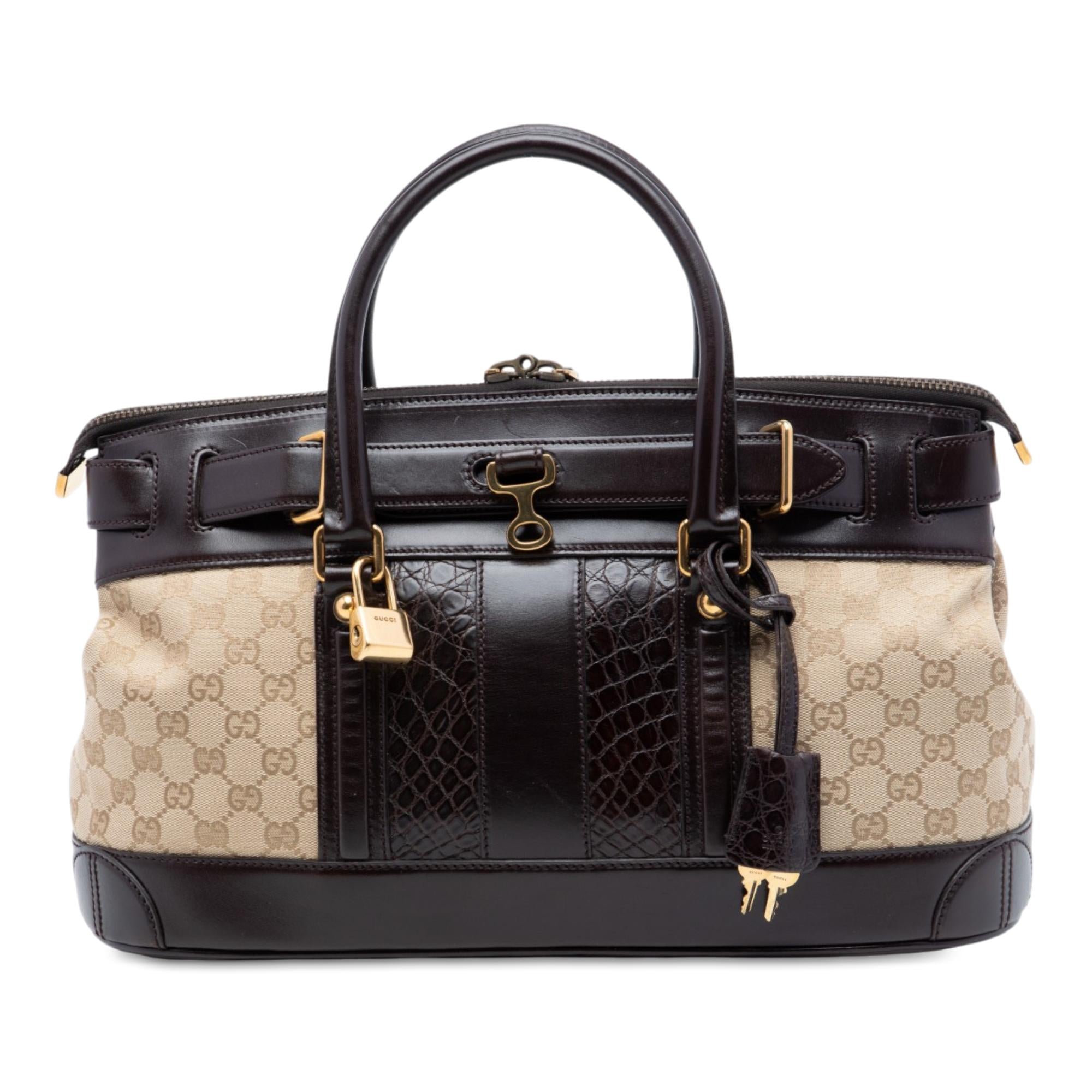 Gucci GG Canvas and Crocodile Embossed Calfskin Secret Handbag