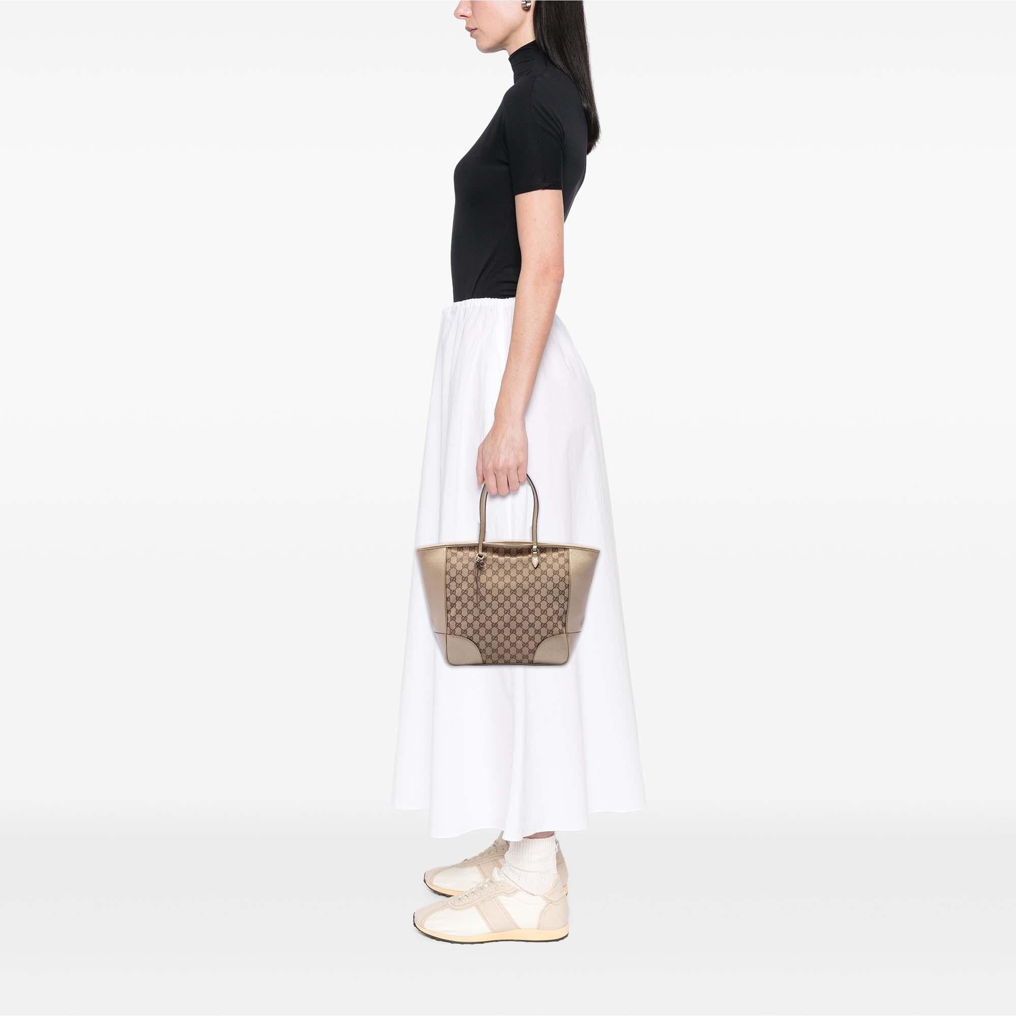 Gucci GG Canvas and Metallic Calfskin Bree Tote