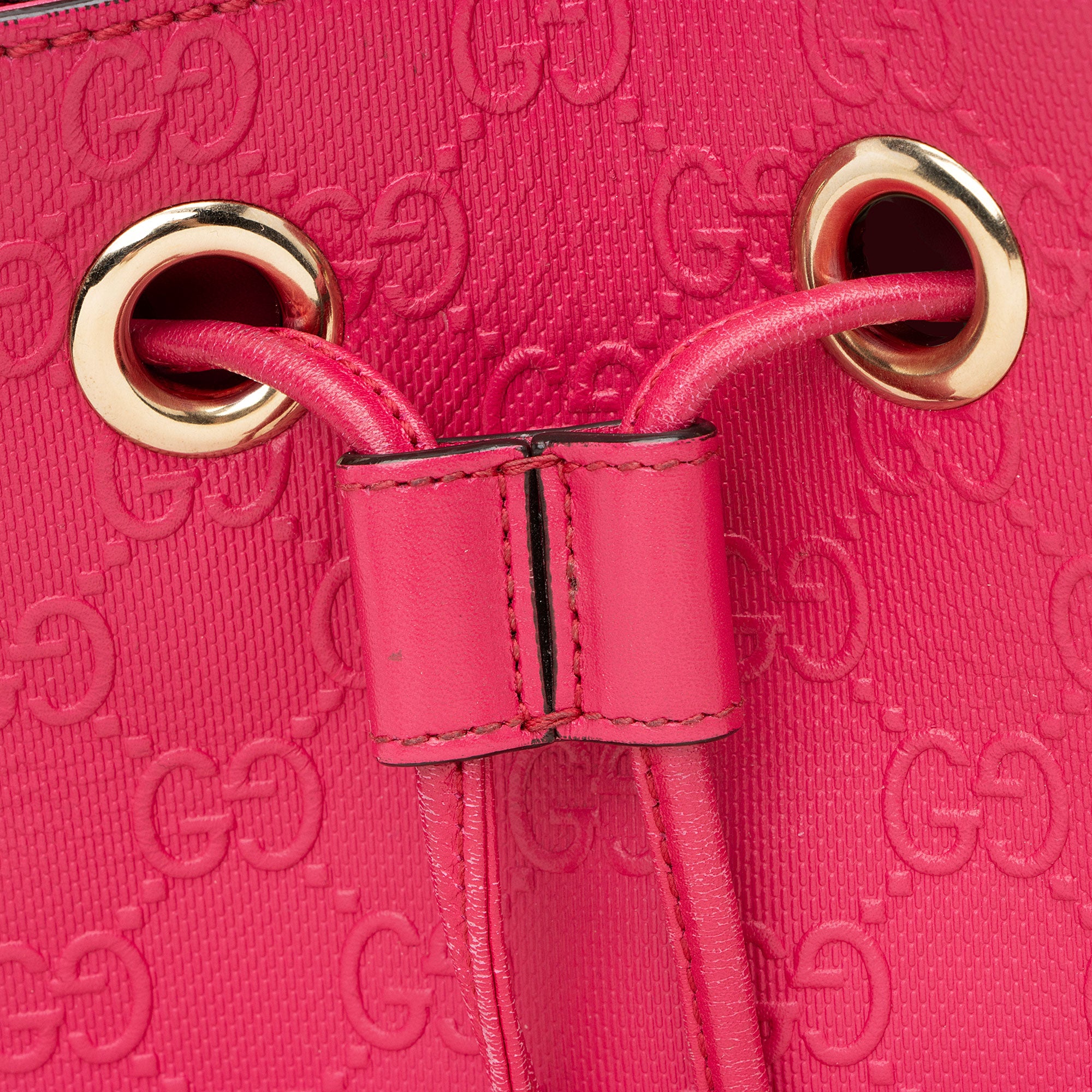 Gucci GG Debossed Leather Studded Bright Bucket Bag